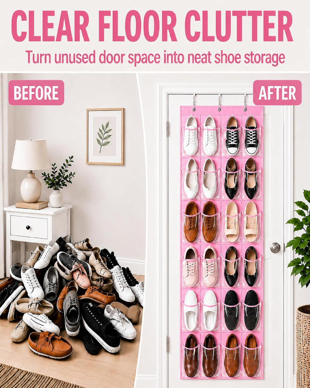 Over-the-Door Kids Shoe Organizer Pink Shoe Rack for Door