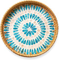 JUNGLE CULTURE Round Rattan Tray with Mother of Pearl Inlay • Ripple 12”