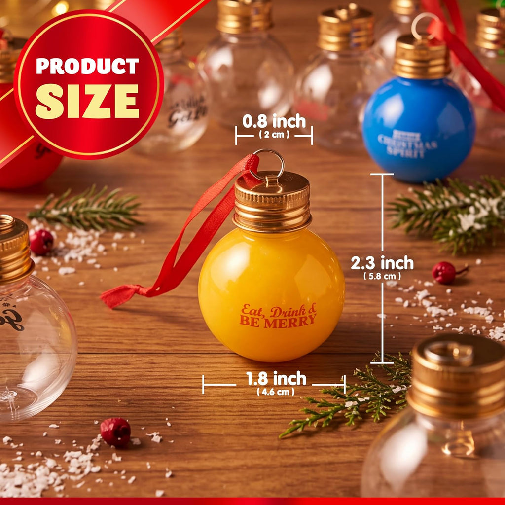 Joiedomi 18 Pcs Mini Christmas Boozeball Ornaments Set, 1.7 oz Clear Plastic Fillable Ball, Ball Ornaments for Christmas Tree Hanging Decorations Indoor, Xmas Party Favors Supplies Presents