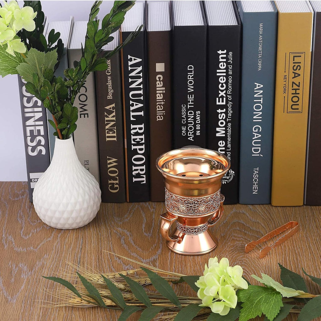 Metal Frankincense Resin Incense Burner, Incense Censer, Portable Bakhoor Burner, Charcoal Bakhoor Burner, Myrrh Burner with Tongs for Yoga, Spa Aromatherapy (Rose Gold)