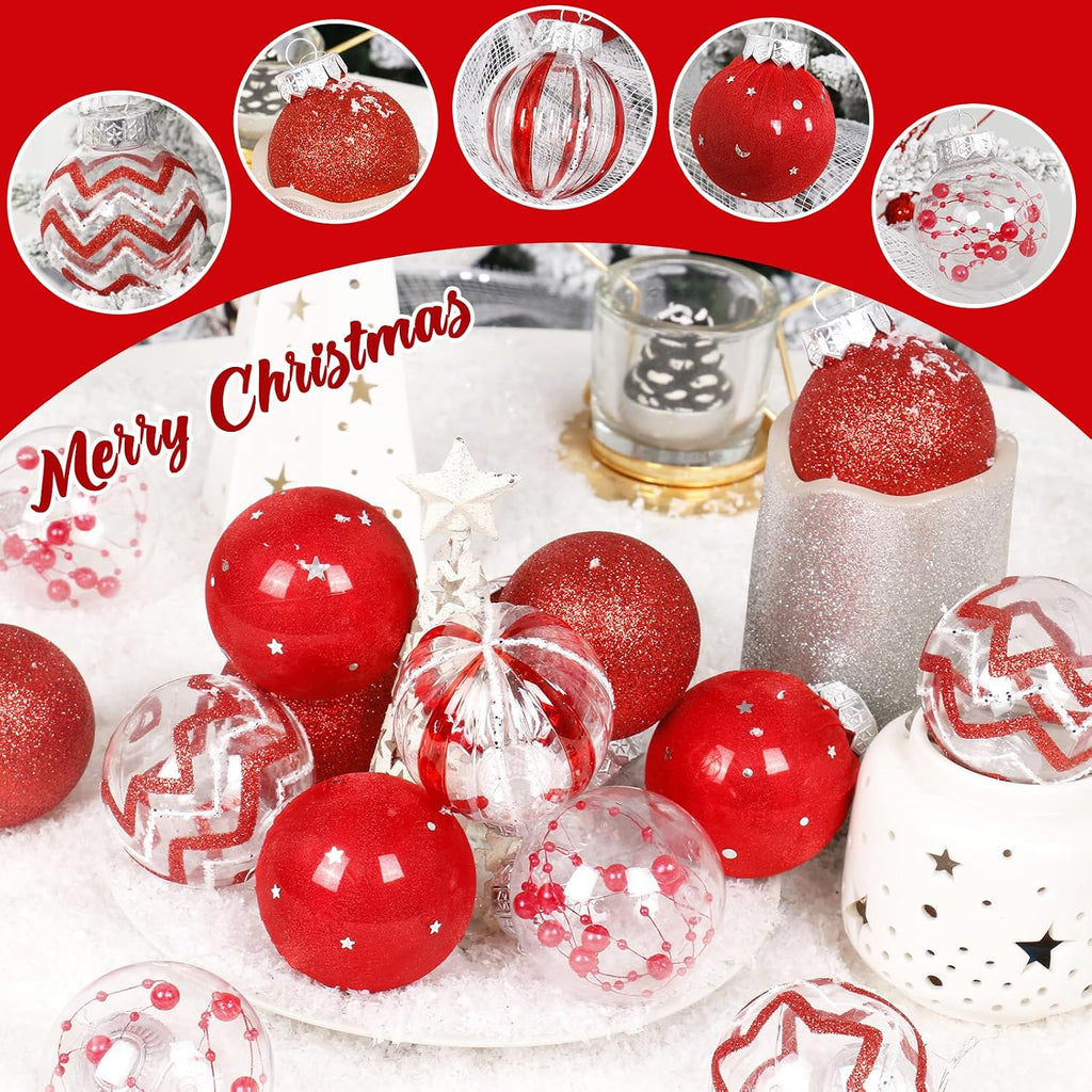 30PCS Red Clear Christmas Ball Ornaments Set for Xmas Tree Decorations