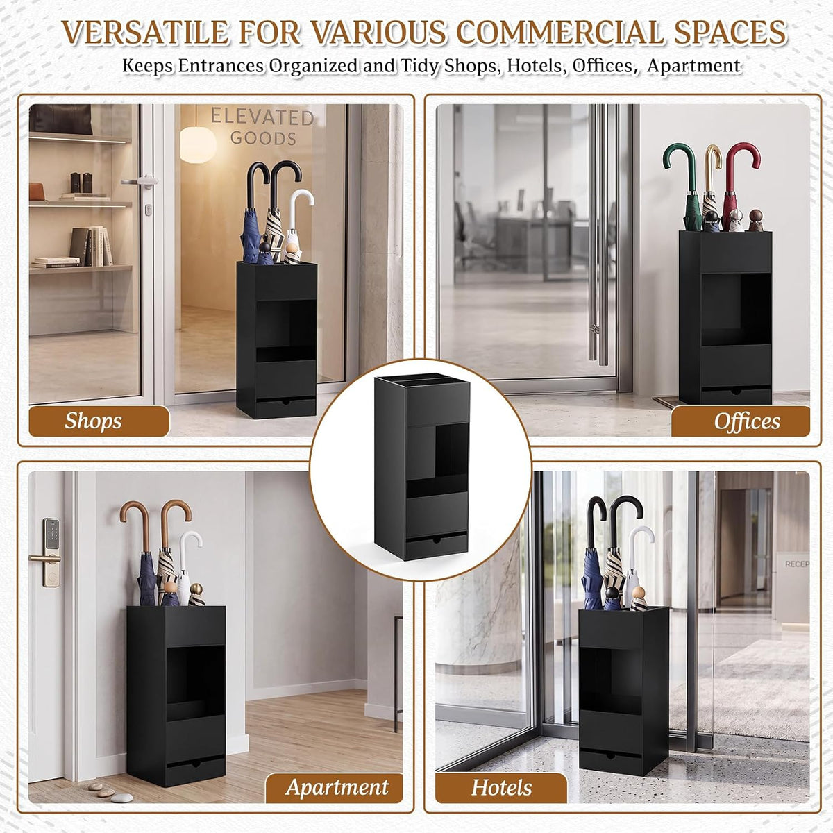 Black Acrylic Umbrella Stand Organizer 22 Inch Umbrella Holder Rack