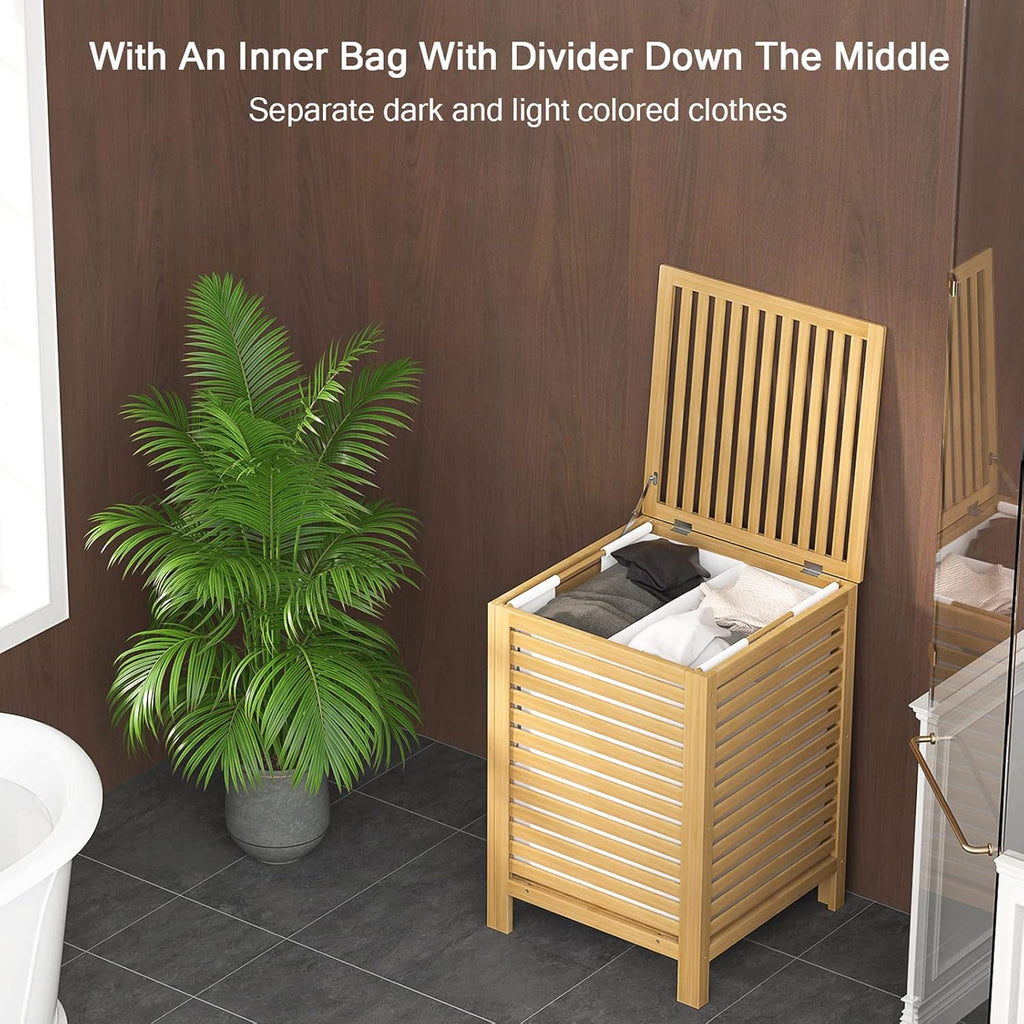 Homykic 120L Bamboo Laundry Hamper with Lid and Removable Bag, Natural