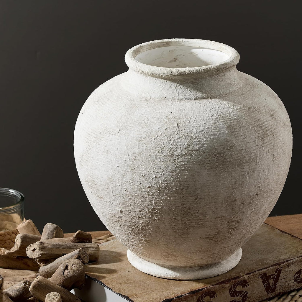 Ceramic Large Vase, Flower Rustic Vase Farmhouse Decorative Big Vases Floral Pottery Vases for Home Decor Table Living Room Entryway Mantel Bedroom Bathroom Kitchen - 9.6" D
