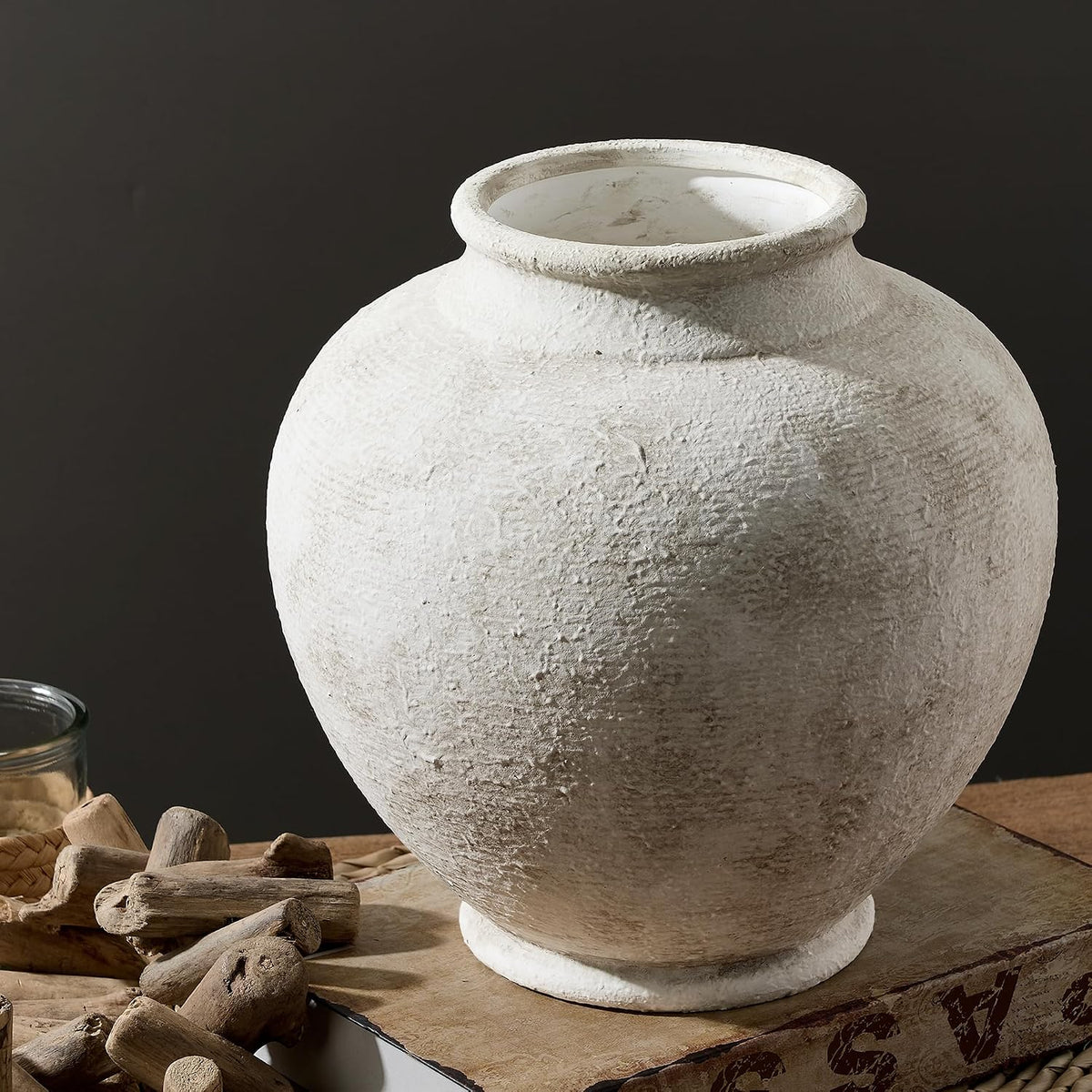 Ceramic Large Vase, Flower Rustic Vase Farmhouse Decorative Big Vases Floral Pottery Vases for Home Decor Table Living Room Entryway Mantel Bedroom Bathroom Kitchen - 9.6" D