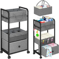 Cidaziya 3In1 Baby Diaper Caddy Organizer, 3 Tier Rolling Cart with Drawer, Detachable Dividers, Mobile Utility Cart Baby Dresser Clothes Organizer for Crib, Bedroom, Art & Craft Storage, Grey