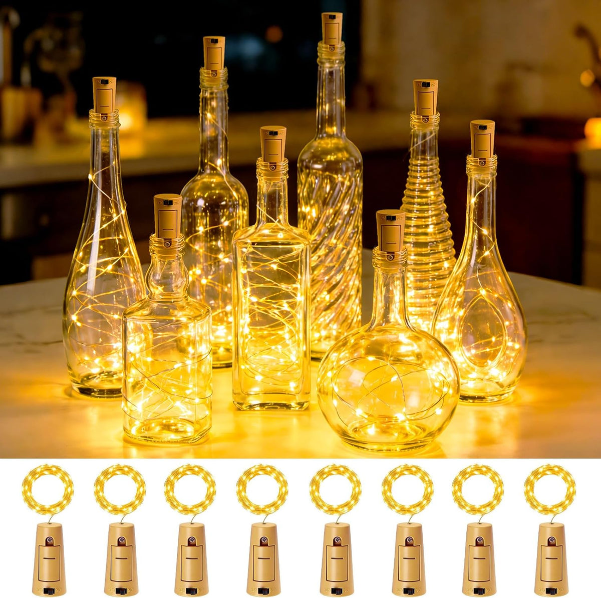 VOOKRY Wine Bottle Lights 8 Pack 20 LED Mini Cork Fairy Lights, Warm White