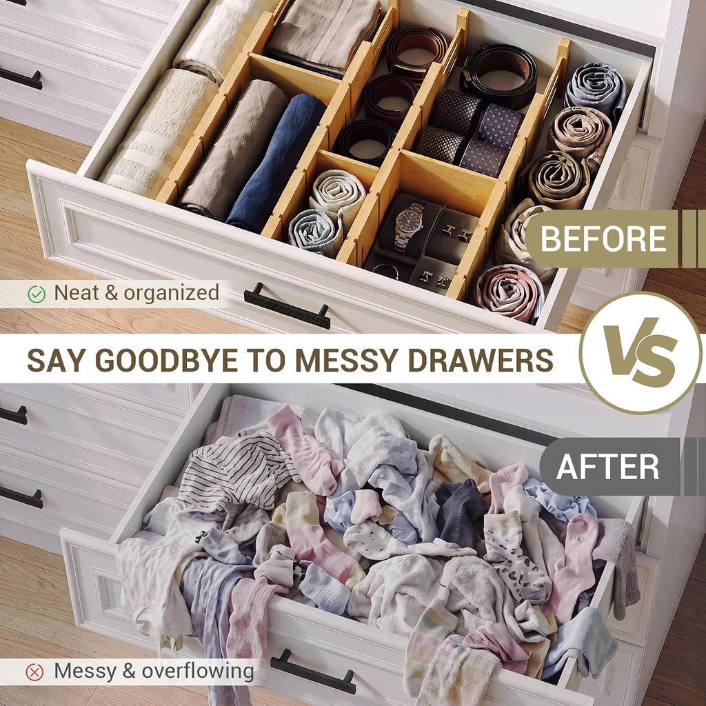 Deep Drawer Dividers For Clothes,Expandable Drawer Organizer (4, Long)