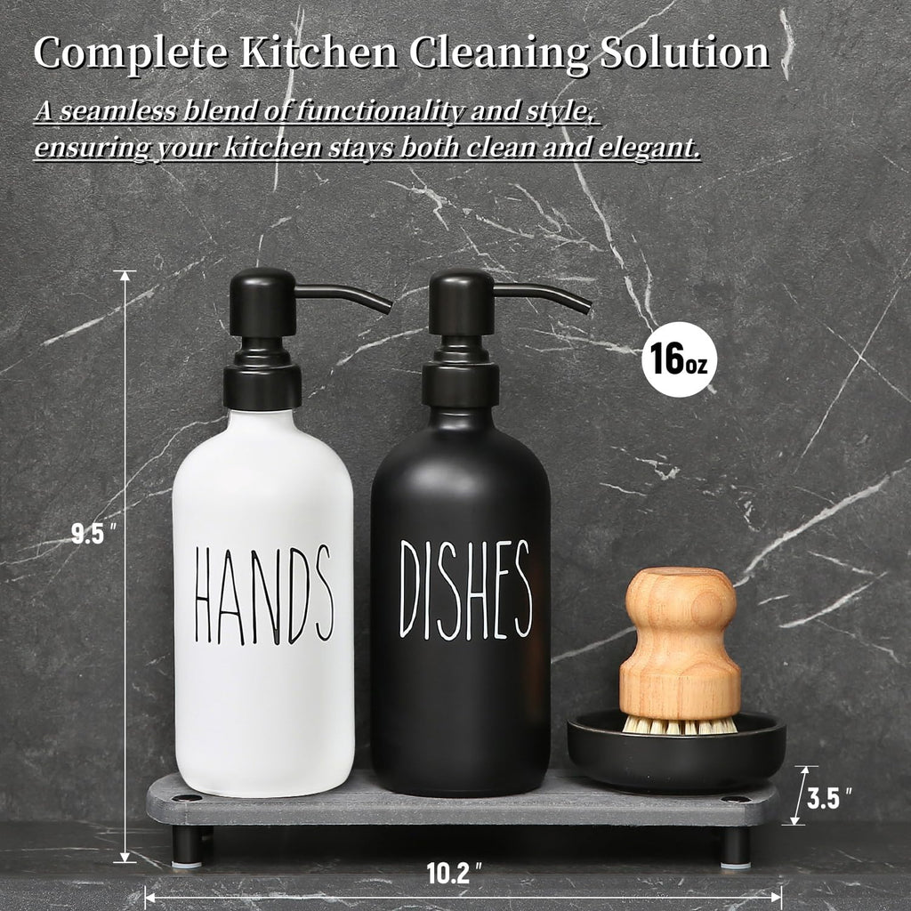 MOMEEMO Soap Dispenser Set Comes with Stainless Steel Pumps, Black & White
