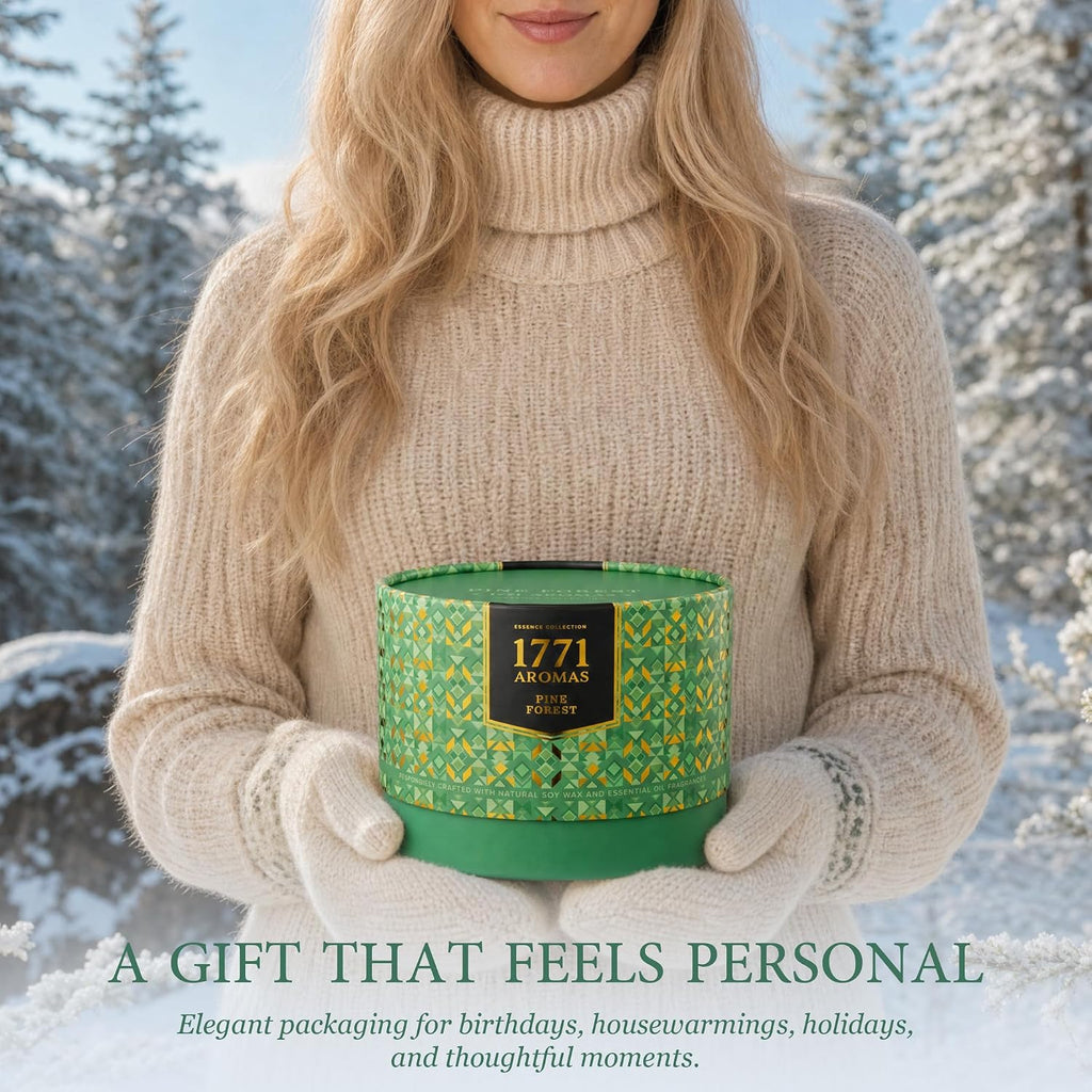 Pine Forest Scented Candle - 100% Natural Soy Wax - Large 3 Wick Jar - Up to 40 Hours Burning Time - Aromatherapy Christmas Candles for Home - Gift-Ready Box for Men and Women
