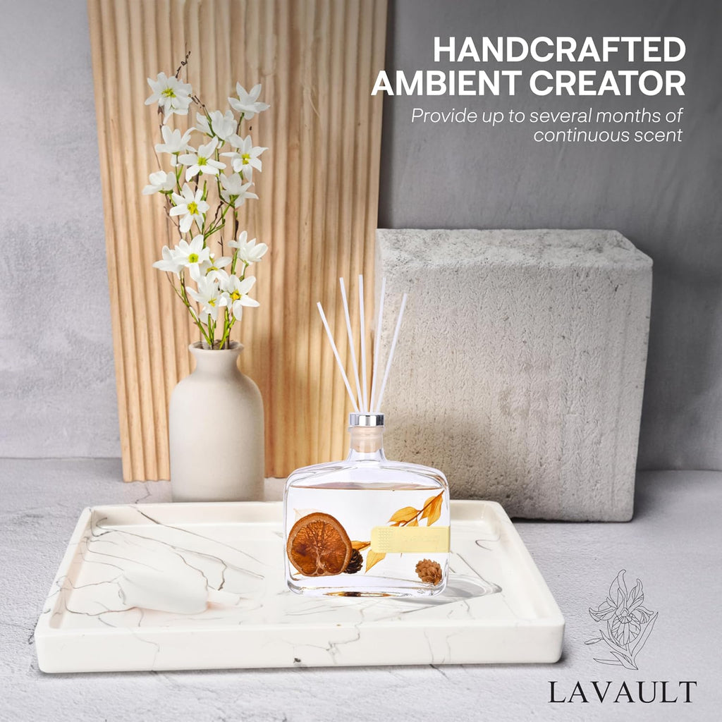 Lavault Reed Diffuser Set for Home, Office, Bedroom & Bathroom - Essential Oil Home Fragrance with Reed Sticks - Cozy Holidays Scented