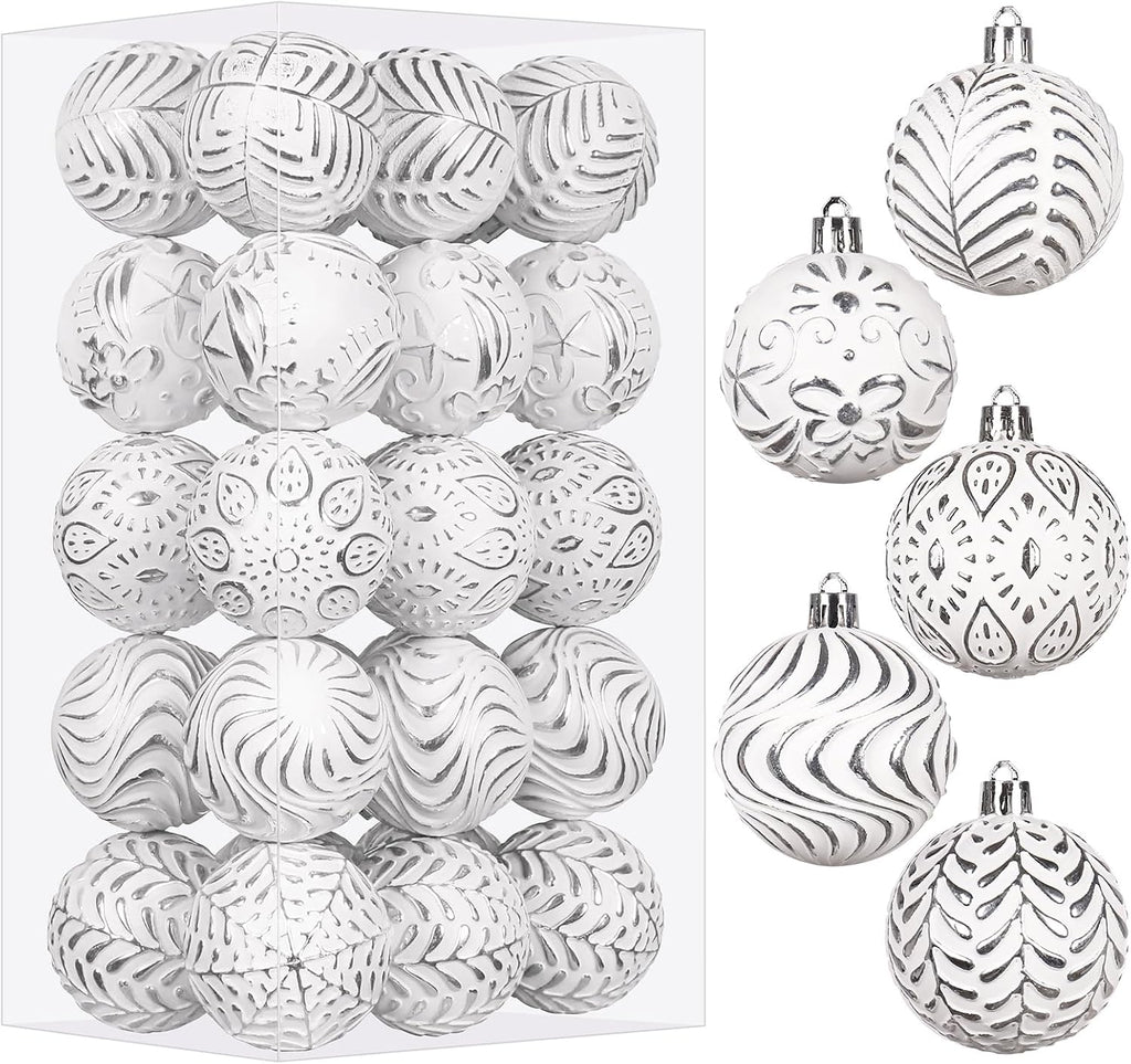 30PCS Silver/White Christmas Ball Ornaments Set for Xmas Tree Decorations
