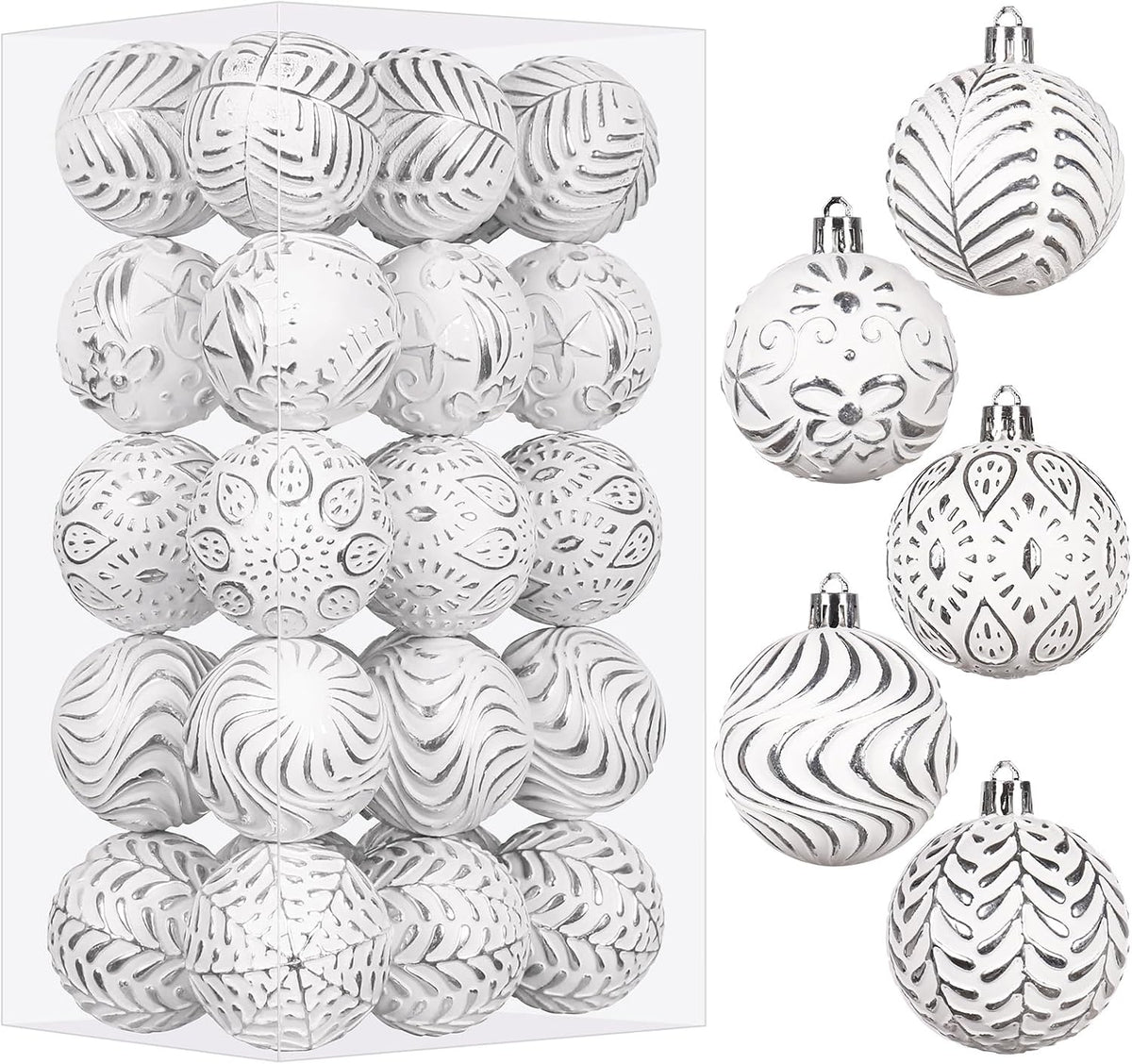 30PCS Silver/White Christmas Ball Ornaments Set for Xmas Tree Decorations
