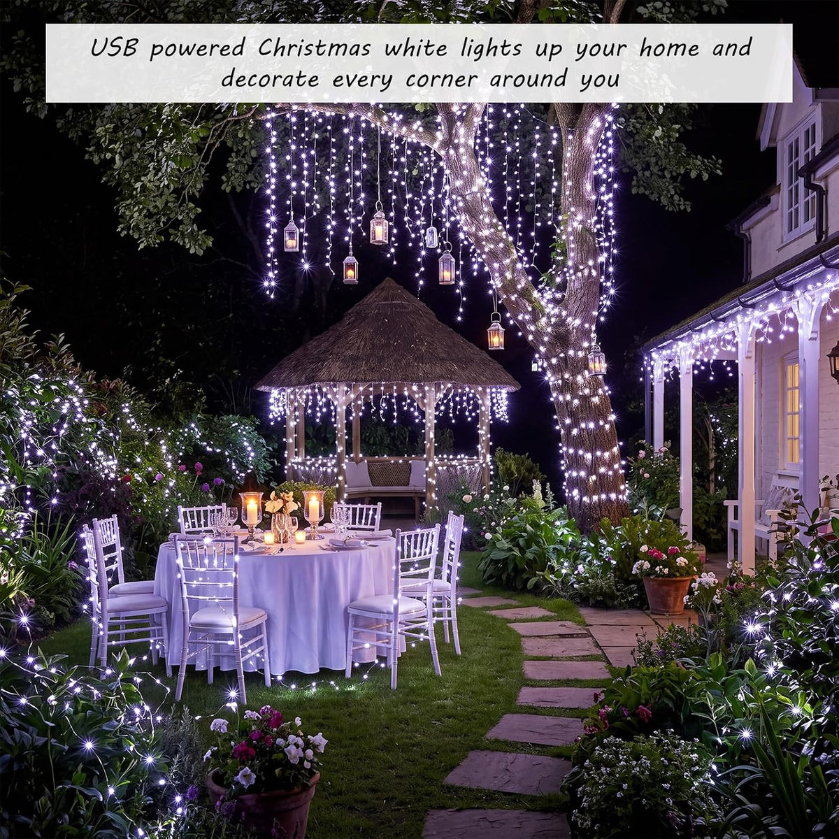 Macarrie Fairy Lights 33ft 100 LED USB Light, Cool, White USB, 20 Pcs