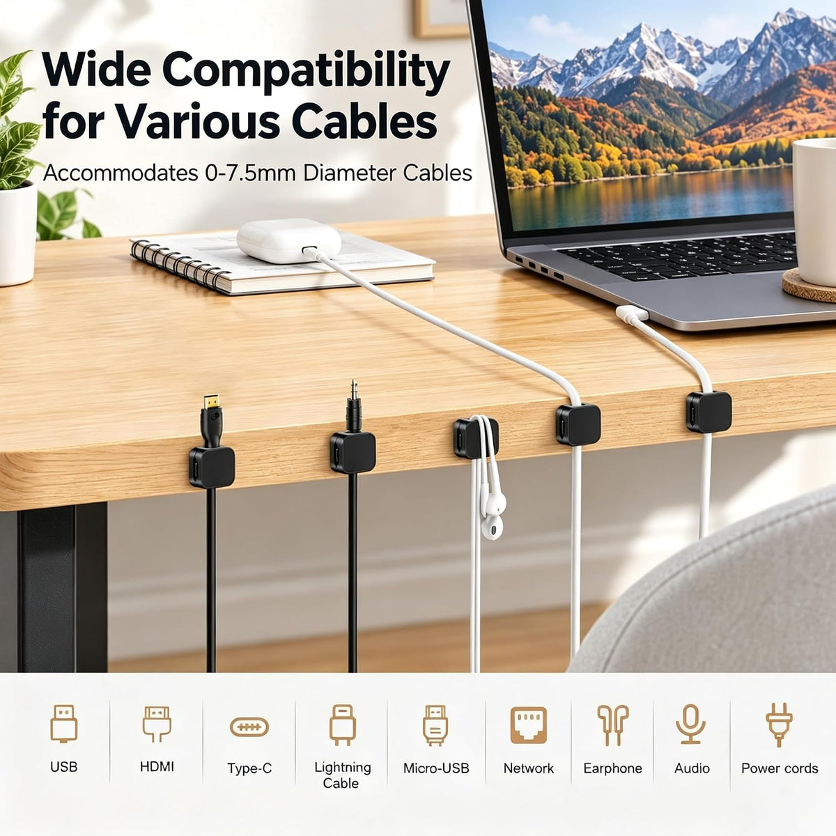 20 Pack Magnetic Cord Organizer, Adhesive Cable Management Wire Holder, Cable Clips Wire Keeper for Desk, Nightstand, Home, Office, Desktop, Car, Wall, Matte Black