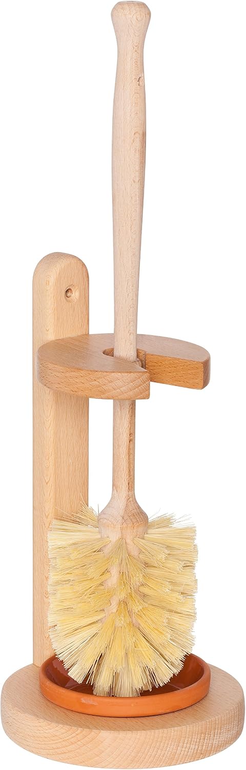 Redecker Toilet Brush and Stand, Tampico Fiber, Oiled Beechwood