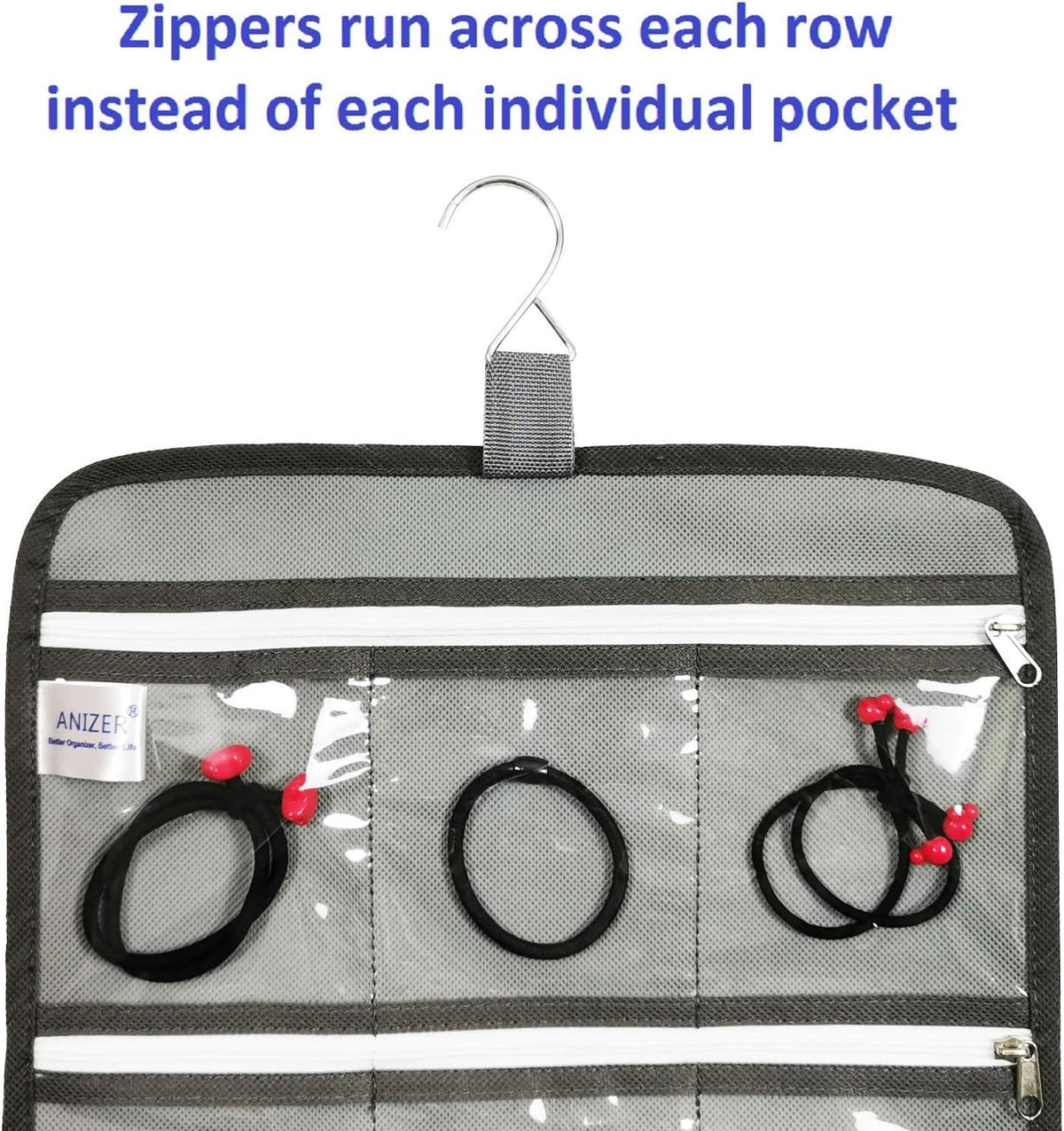 Hanging Jewelry Organizer with 10 Zippered Clear Pockets for Travel Suitcase and Home Closet Jewelry Storage Bag (GREY)