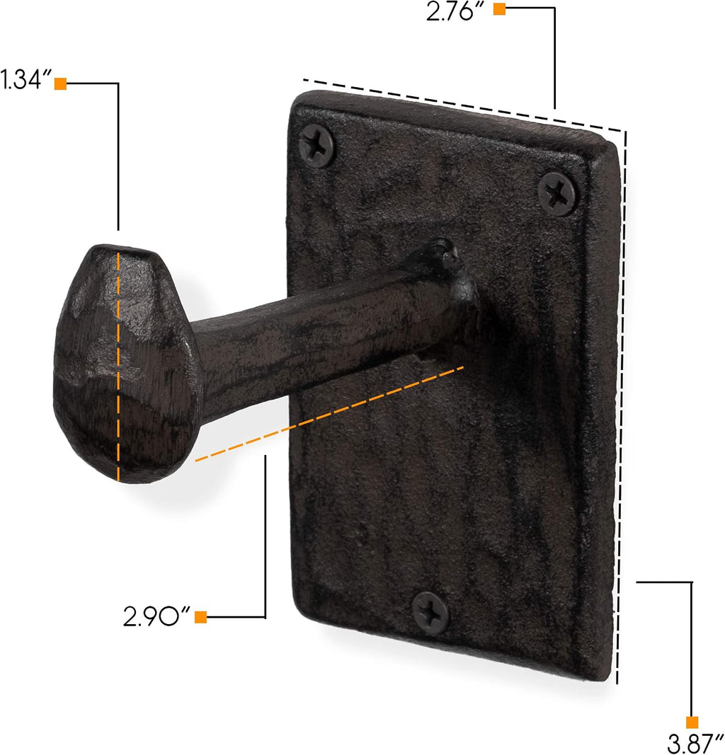 Rustic State Billow Wall Mount Cast Iron Hooks, Black, Set of 2