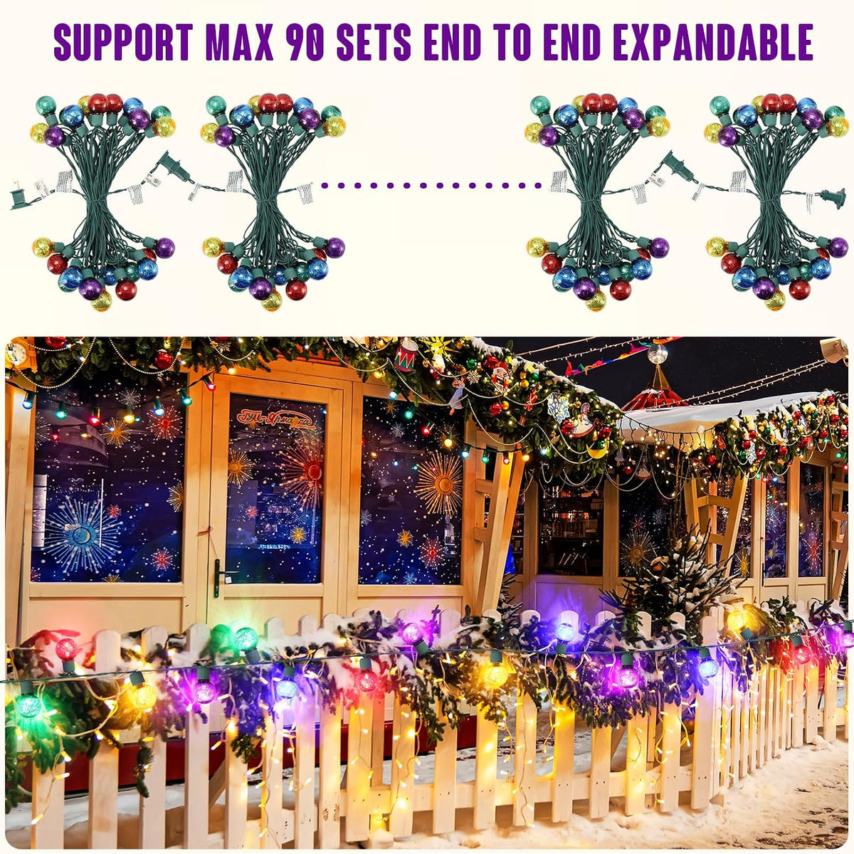 TIGOMOOV LED Globe Christmas Lights,G30 Round Christmas Tree Lights with Tinsel 25 Bulbs, 17FT Multi-Color Globe Tinsel LED Christmas Lights for Patio Deck Backyard Garden Party Outdoor Decorations