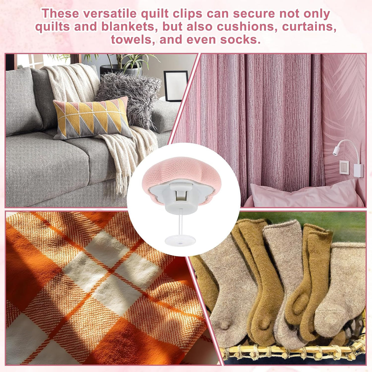 uxcell 6Pcs Duvet Pin Duvet Clips,Flower Shape Quilt Cover Clip,Pink