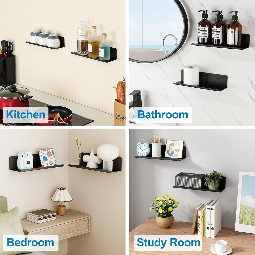 SAYAYO Black Floating Shelves for Wall, 12 Inch Screw or Adhesive Shelves