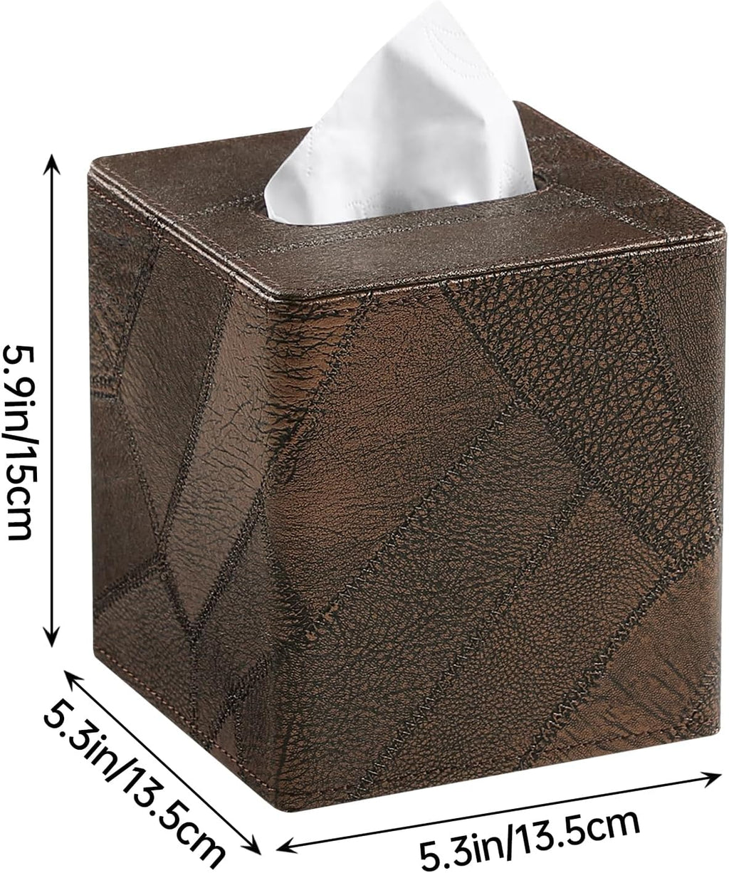 Square Tissue Box Cover, Stylish Leather Tissue Box Holder with Magnetic Bottom, Used As A Decorative Tissue Holder for Living Rooms, Bedrooms, and Desks (Brown Vintage)