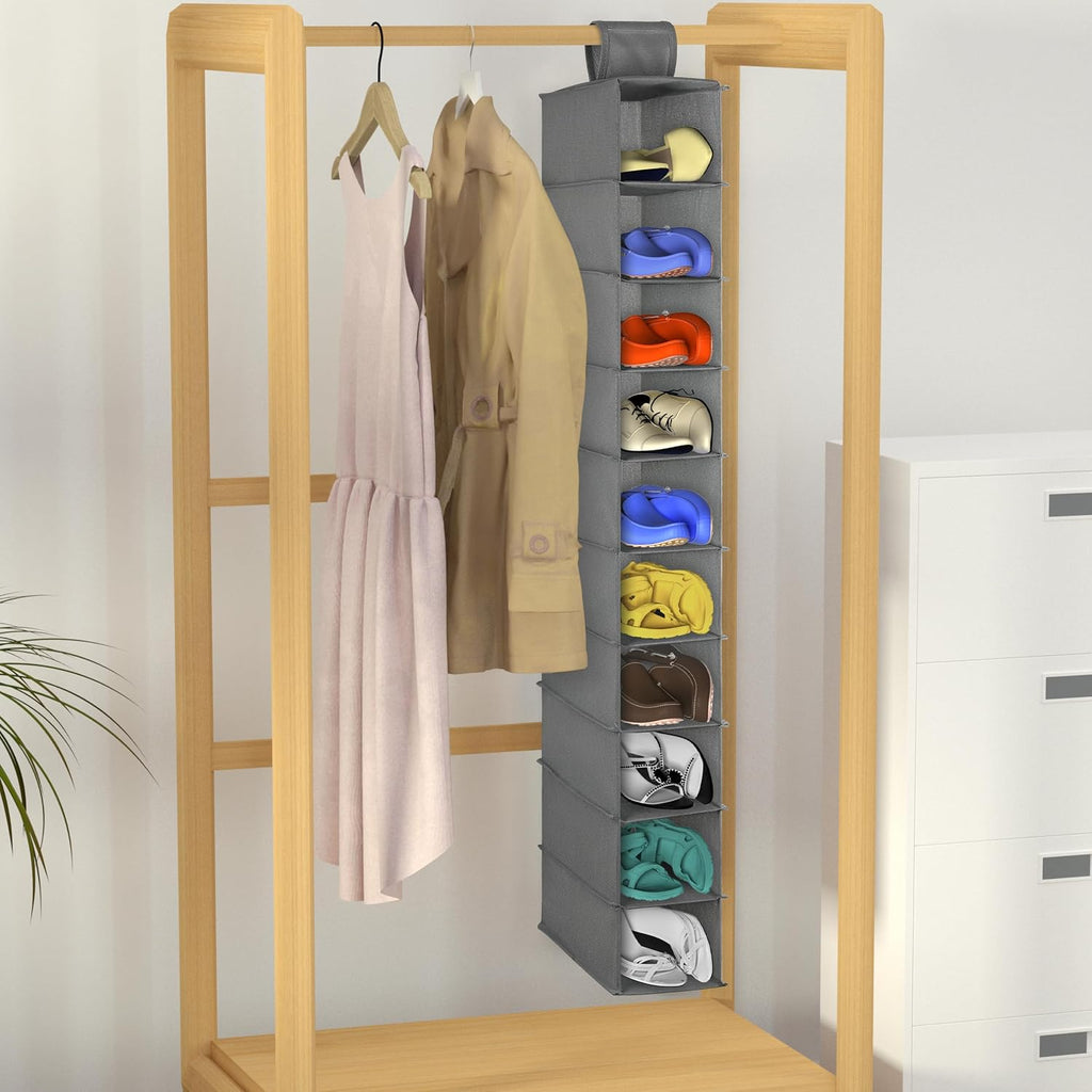 Libeder 10-Shelf Hanging Closet Shoe Organizers and Storage, Grey