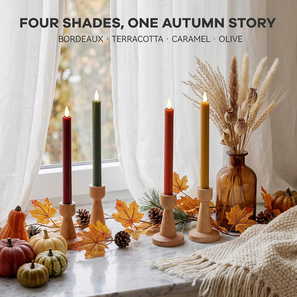 Fall Taper Candles Flameless Candle Sticks Battery Powered, Remote, 4 Pack
