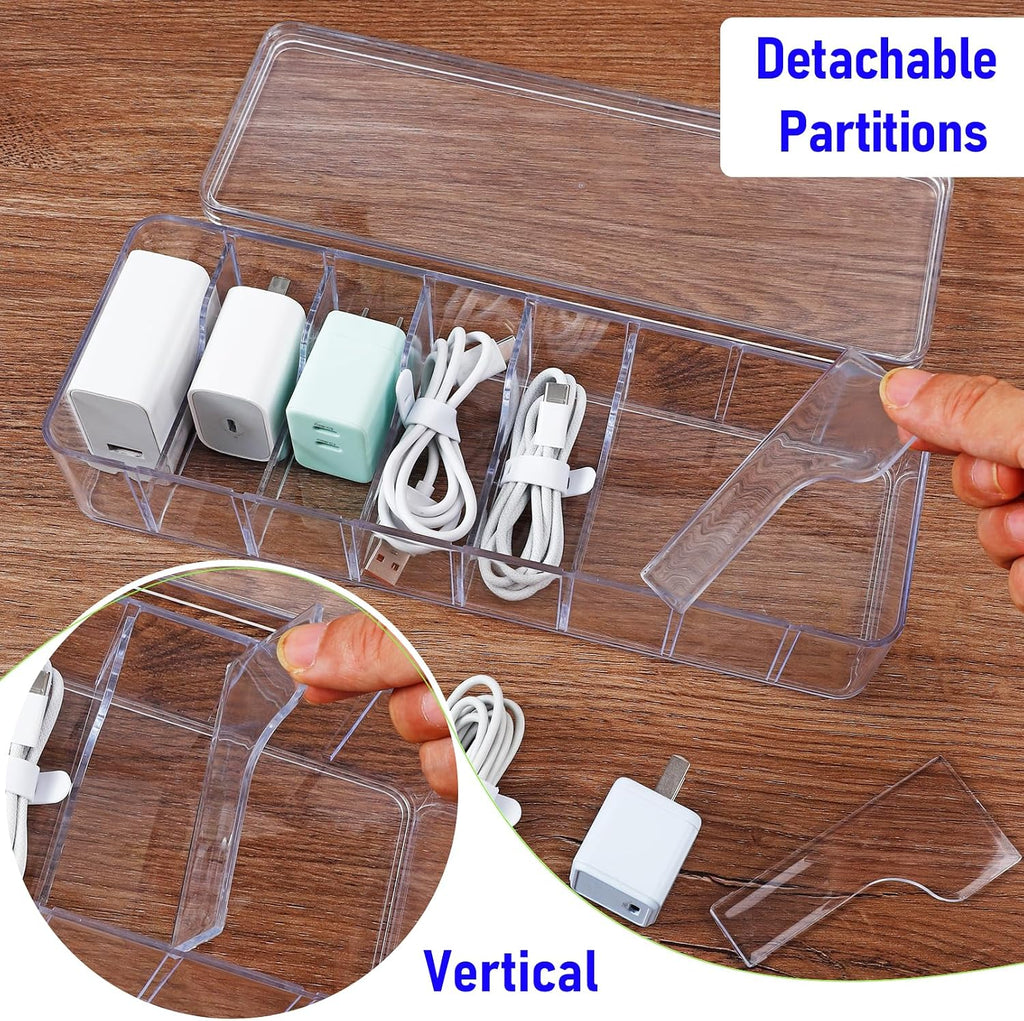 2 Pack Cable Storage Box, Clear, 27 X 9.5 X 6 Cm