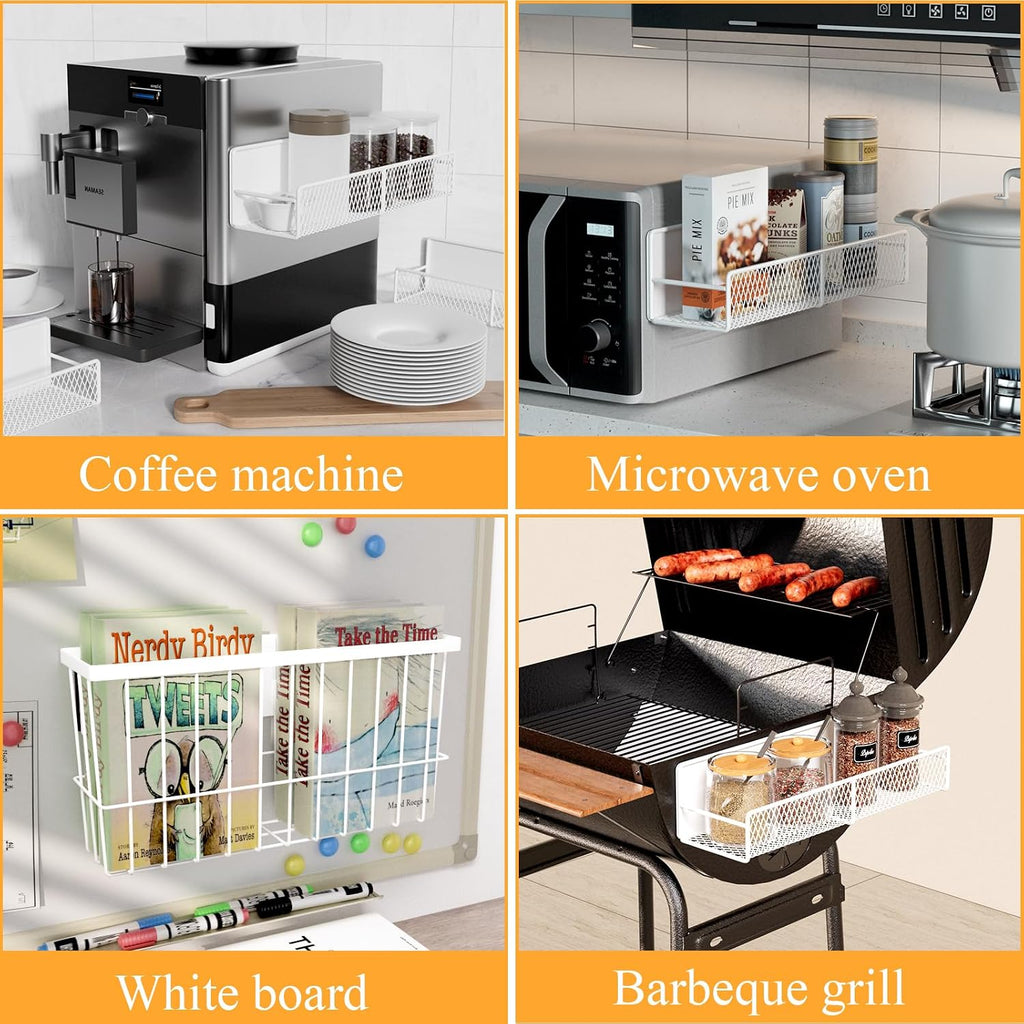 6 Pack Magnetic Shelves for Washing Machine, Magnetic Spice Rack Organizer for Refrigerator, Magnetic Shelf with Hanger Organizer, Metal Magnetic Basket, Laundry Organization and Storage, White