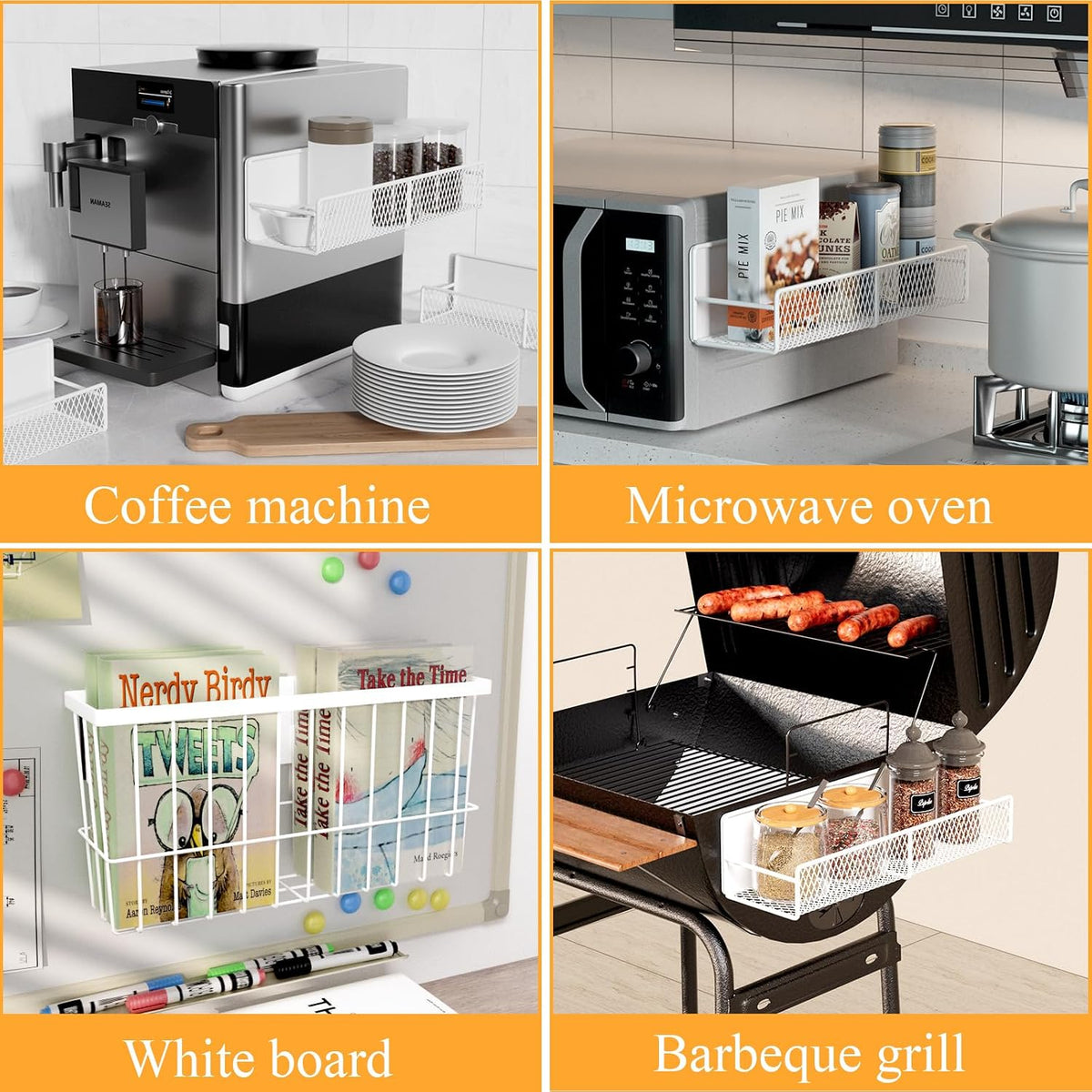 6 Pack Magnetic Shelves for Washing Machine, Magnetic Spice Rack Organizer for Refrigerator, Magnetic Shelf with Hanger Organizer, Metal Magnetic Basket, Laundry Organization and Storage, White