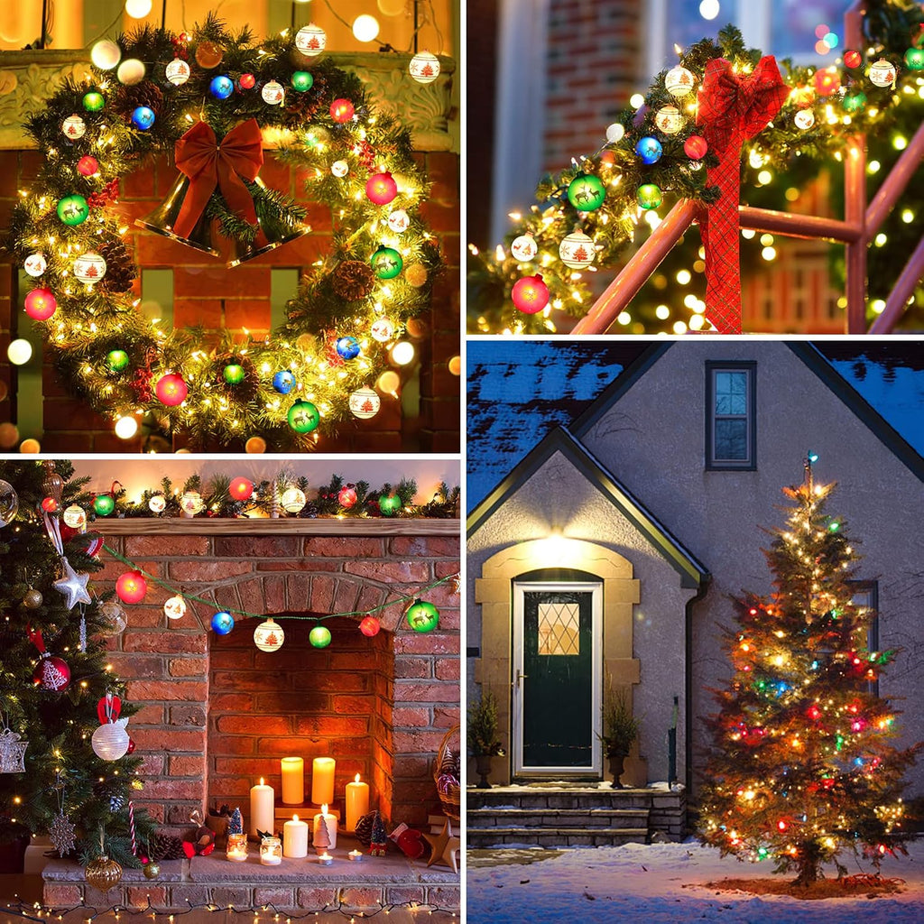 AIRIVO Twinkling Christmas Tree Lights, 28ft 25 Bulbs 8 Modes Color Changing Indoor Outdoor Ball String Lights, Plug in End to End Expandable, Ornaments for Christmas Tree Decor