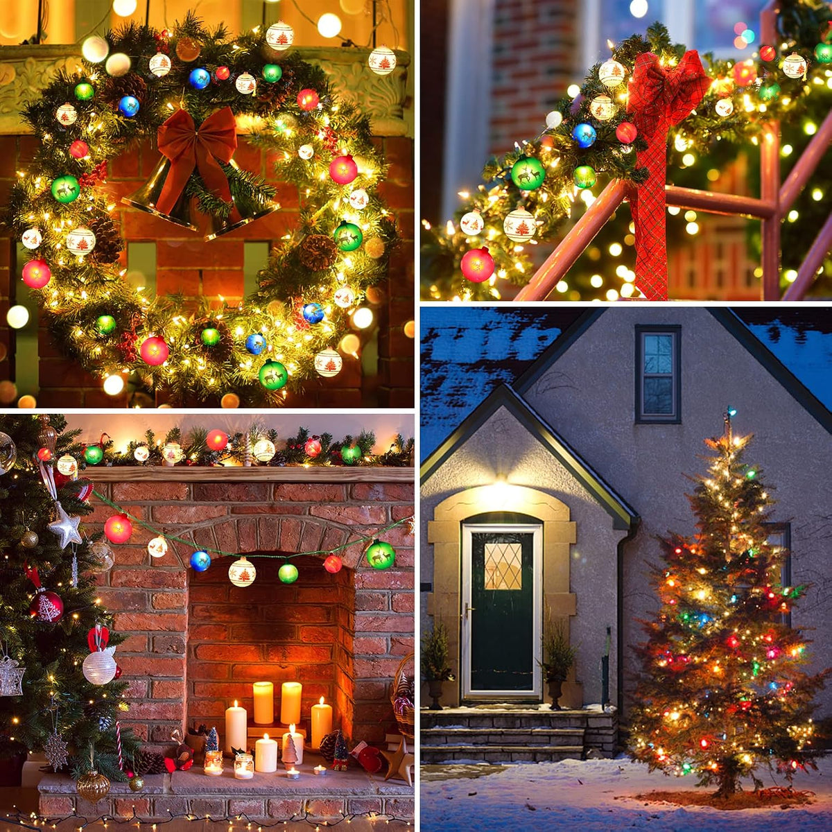 AIRIVO Twinkling Christmas Tree Lights, 28ft 25 Bulbs 8 Modes Color Changing Indoor Outdoor Ball String Lights, Plug in End to End Expandable, Ornaments for Christmas Tree Decor