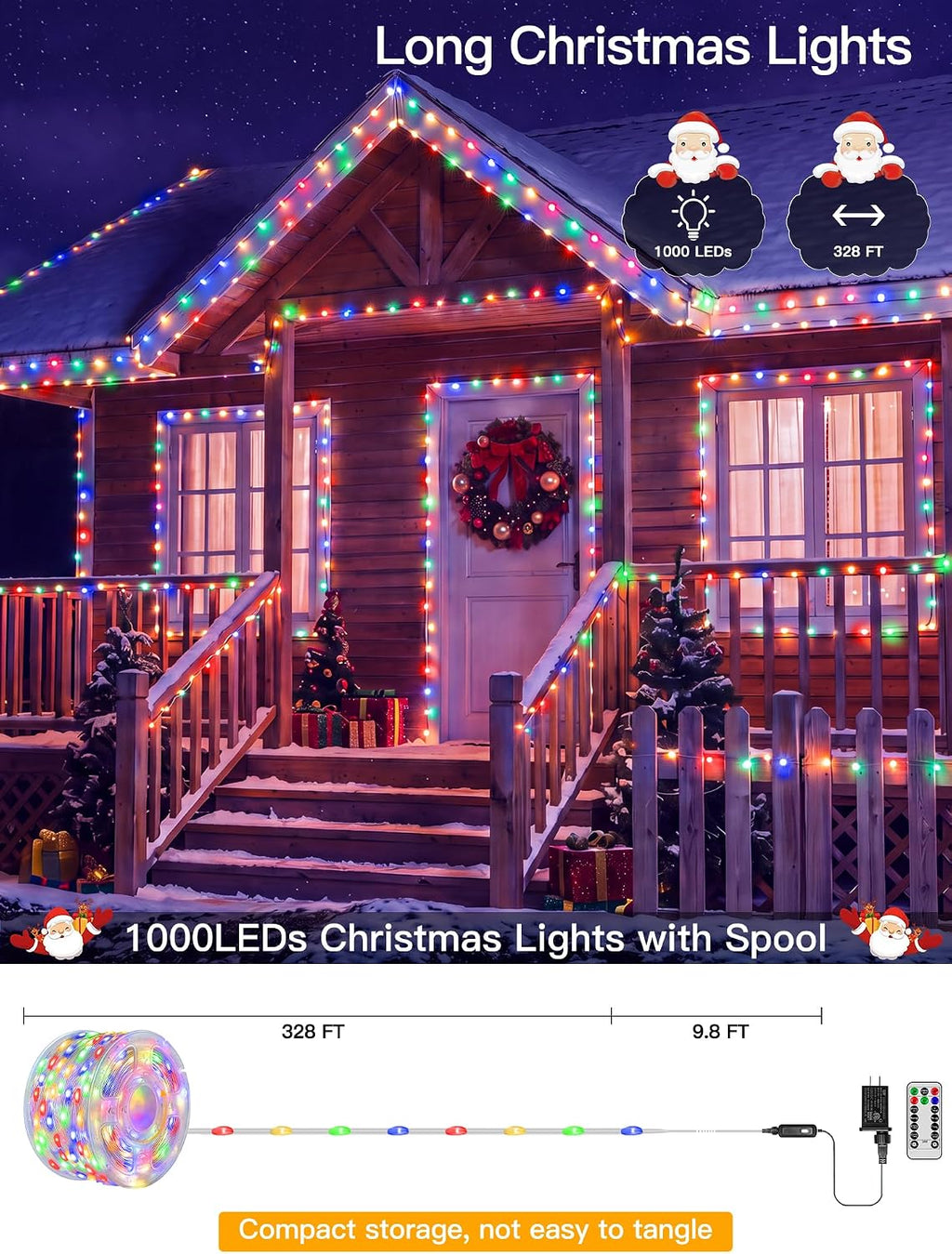 Christmas Lights Outdoor 1000LED 328FT, Multicolor String Lights
