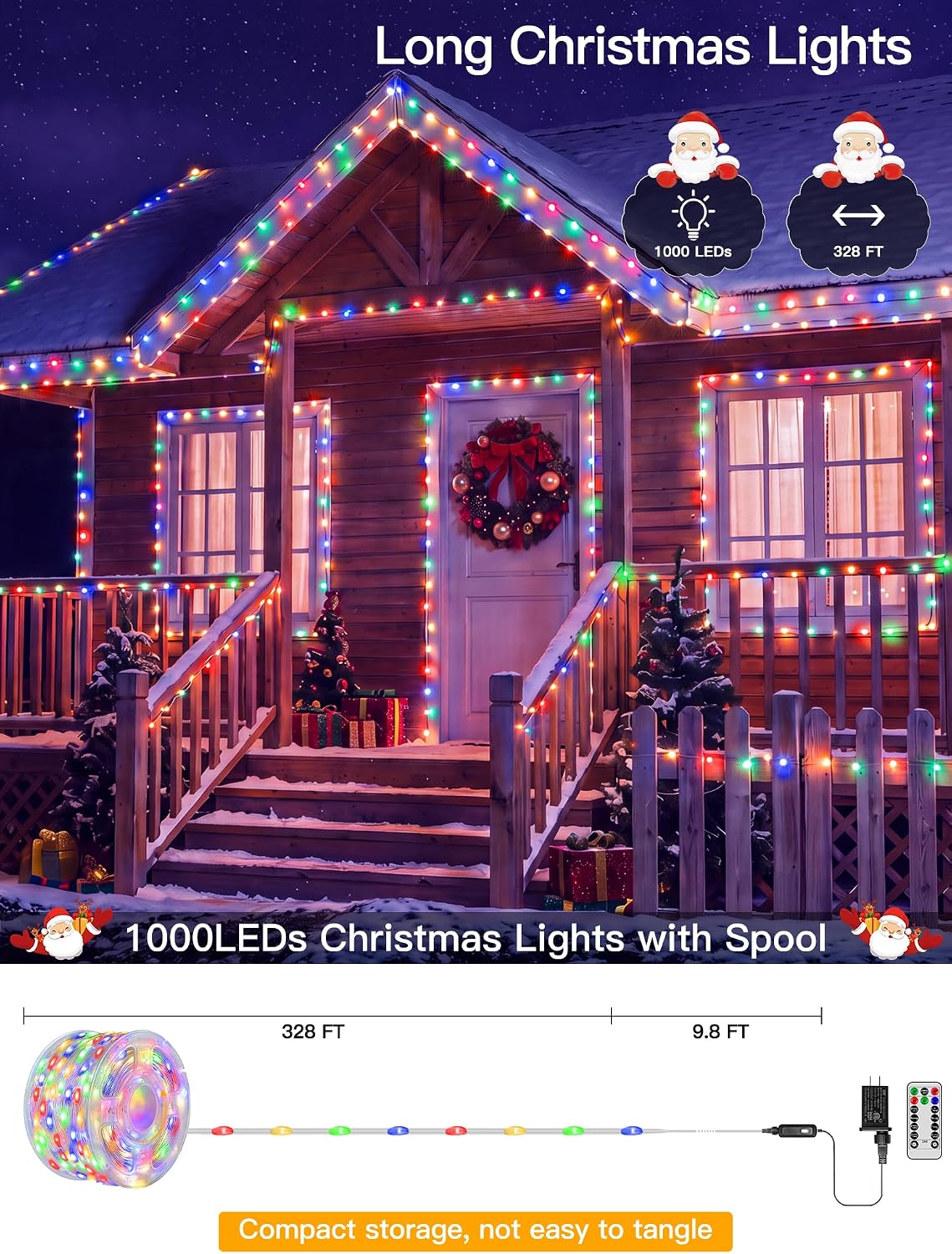 Christmas Lights Outdoor 1000LED 328FT, Multicolor String Lights
