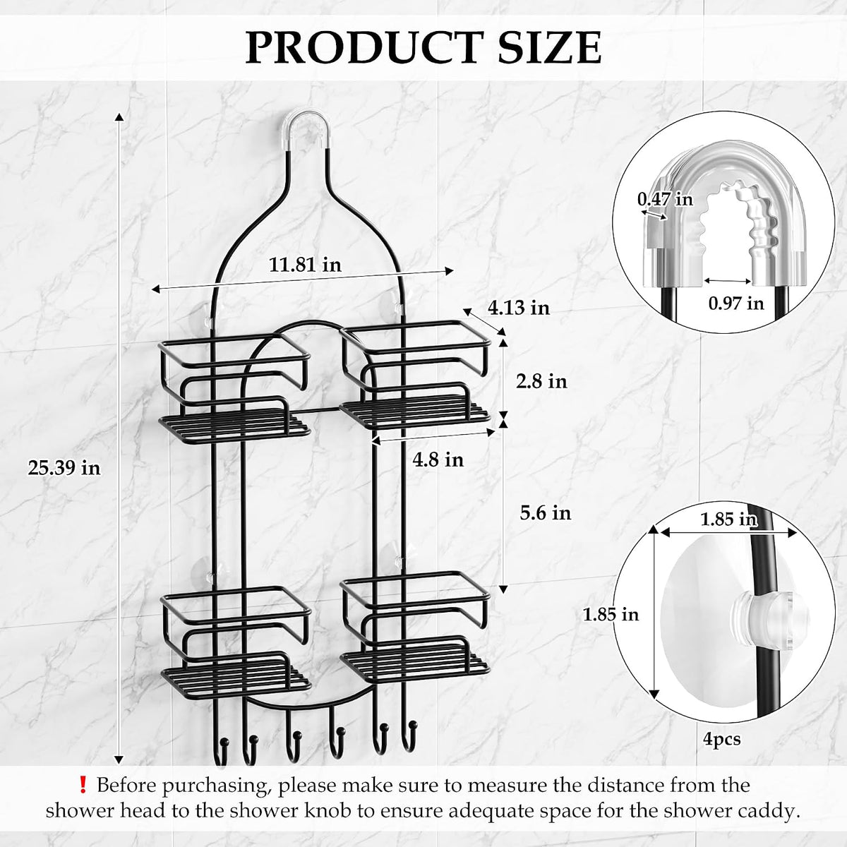 SRIWATANA Shower Caddy Hanging, Shower Organizer with Razor Hooks, Black
