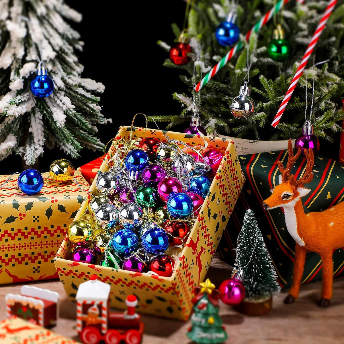 Sumind 80 Pcs Mini Christmas Ball Ornaments 1 Inch Glitter Smooth Ball