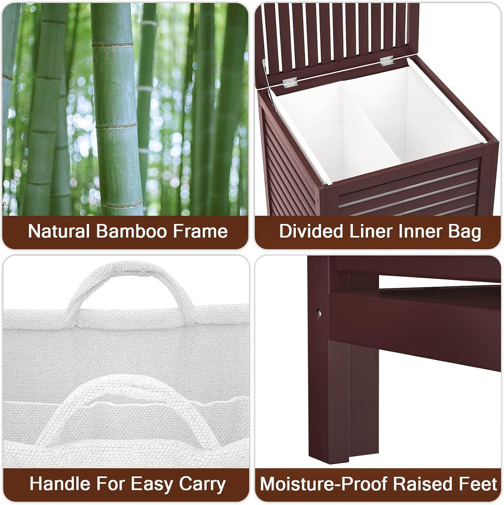 Homykic 120L Bamboo Laundry Hamper with Lid and Removable Bag, Espresso