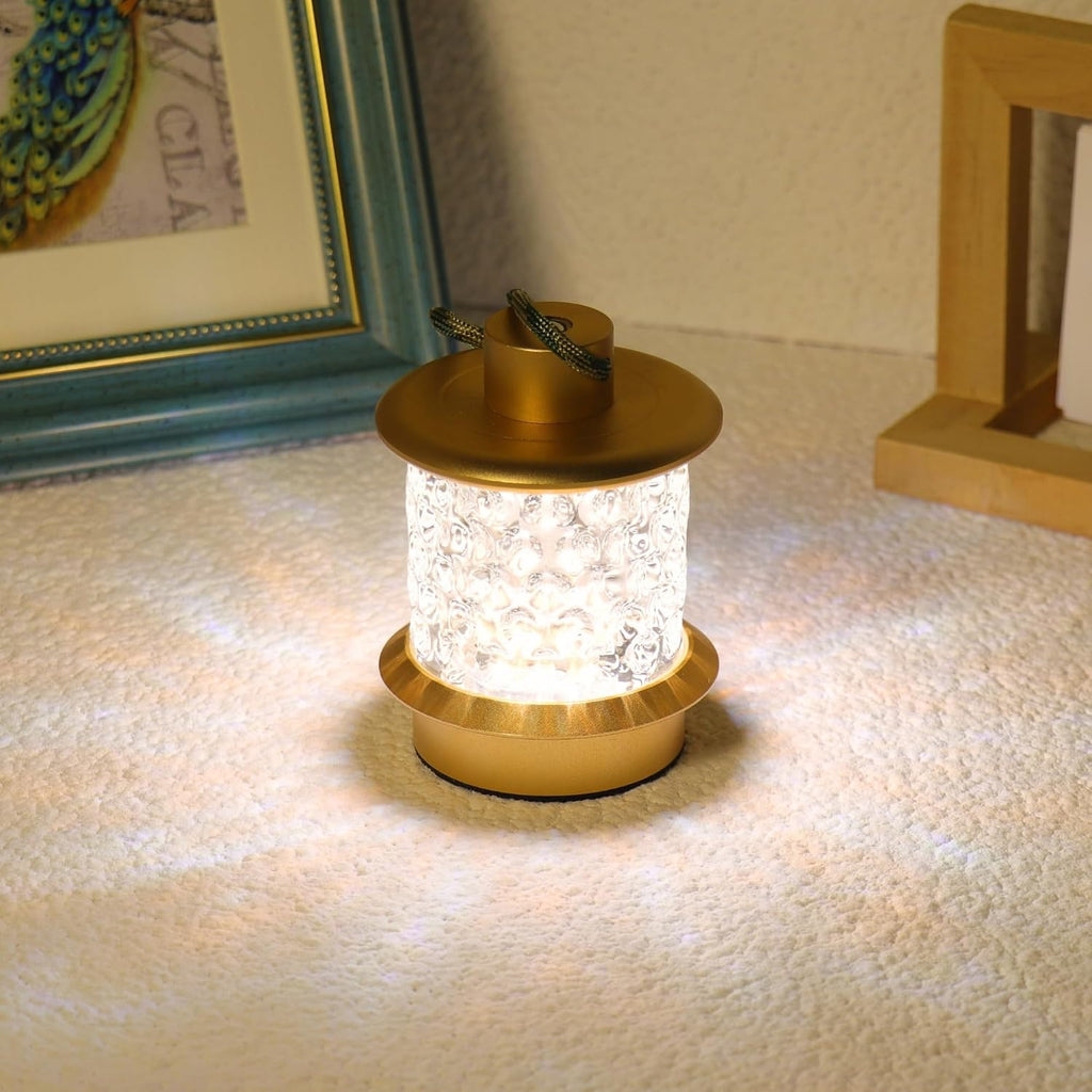 Cordless Small Table Lamp, Metal Glass, Lanyard, Dimmable, Green