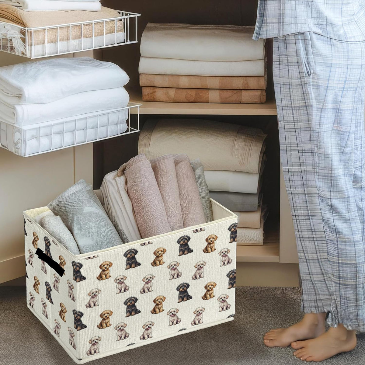 Cavapoo Gifts Storage Bins & Boxes with Handles, Dog Foldable Basket for Organizing Dog Lovers Owners, Cavapoo Christmas Collapsible Laundry Hampers for Bedroom Bathroom Clothes Toys Books