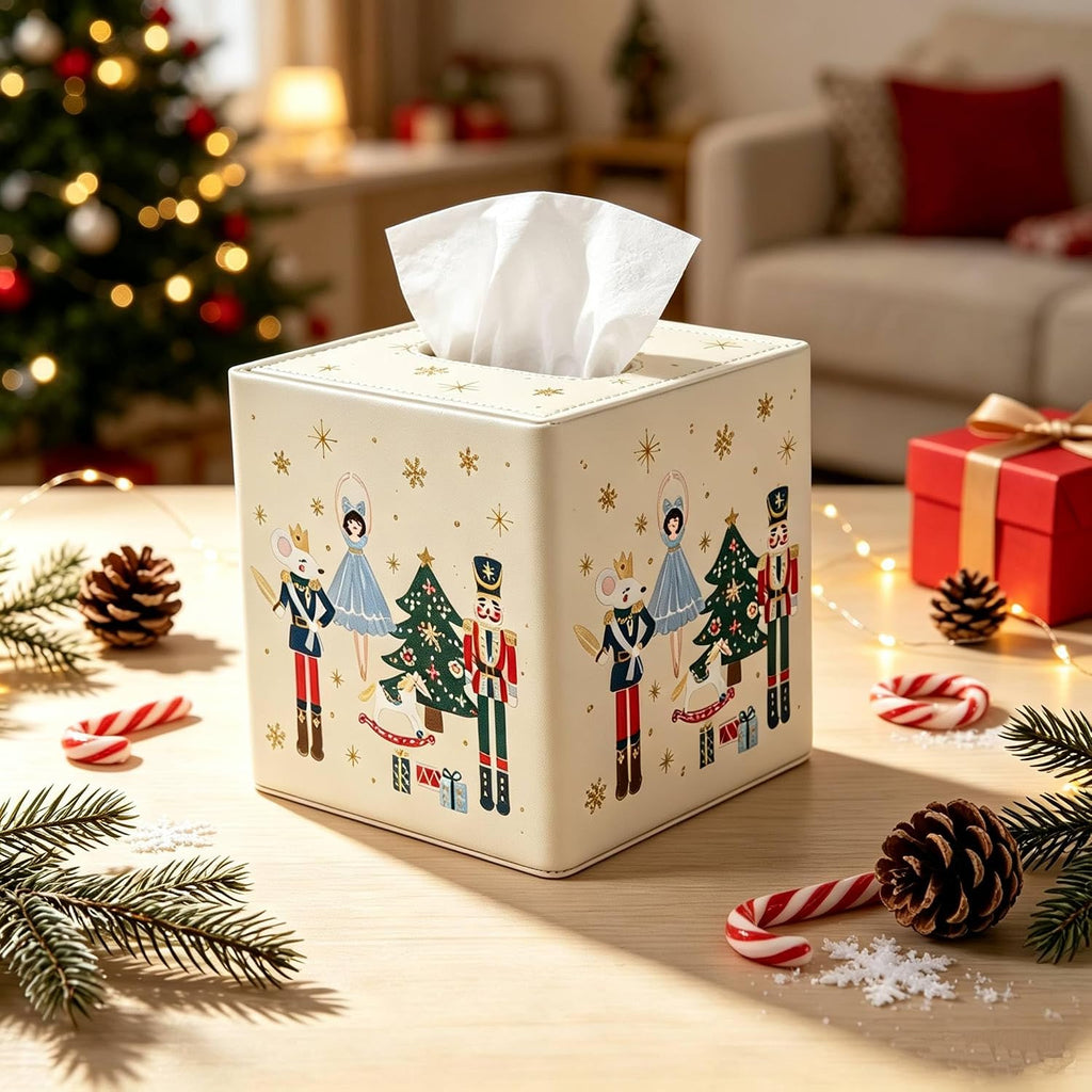 Christmas Tissue Box Cover Holder Square Home Decorative (Nutcracker)