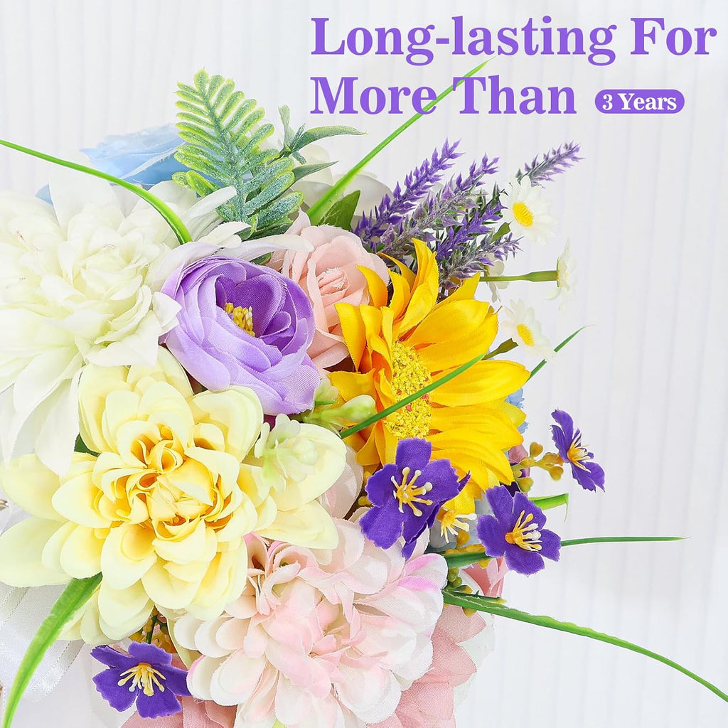 Wedding Bouquets for Bride Bridesmaid 8.5 Inch Pre-Made Spring Artificial Roses Flowers Bridal Bouquets for Bride Vintage Wedding Marriage Proposal Party Church Decoration