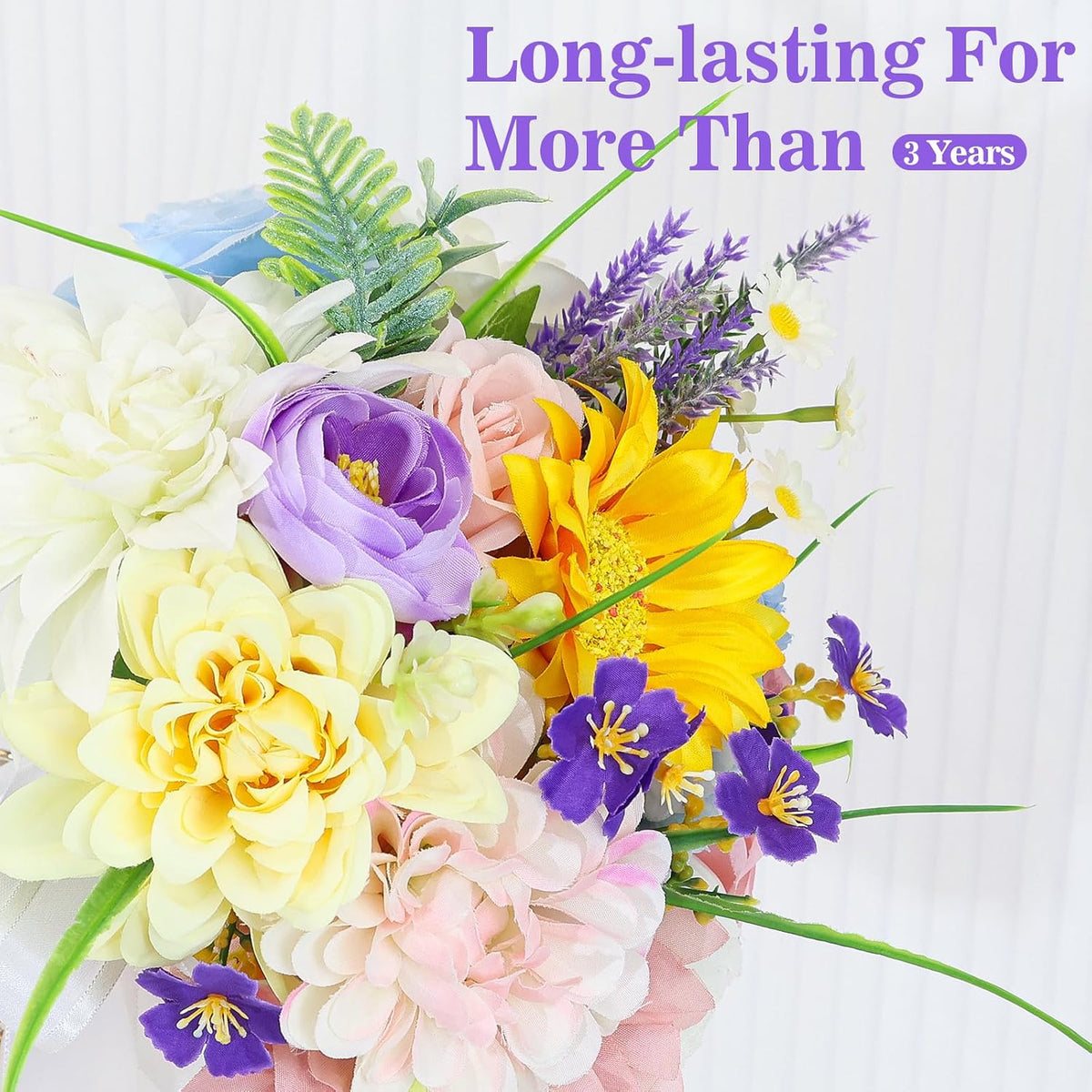 Wedding Bouquets for Bride Bridesmaid 8.5 Inch Pre-Made Spring Artificial Roses Flowers Bridal Bouquets for Bride Vintage Wedding Marriage Proposal Party Church Decoration