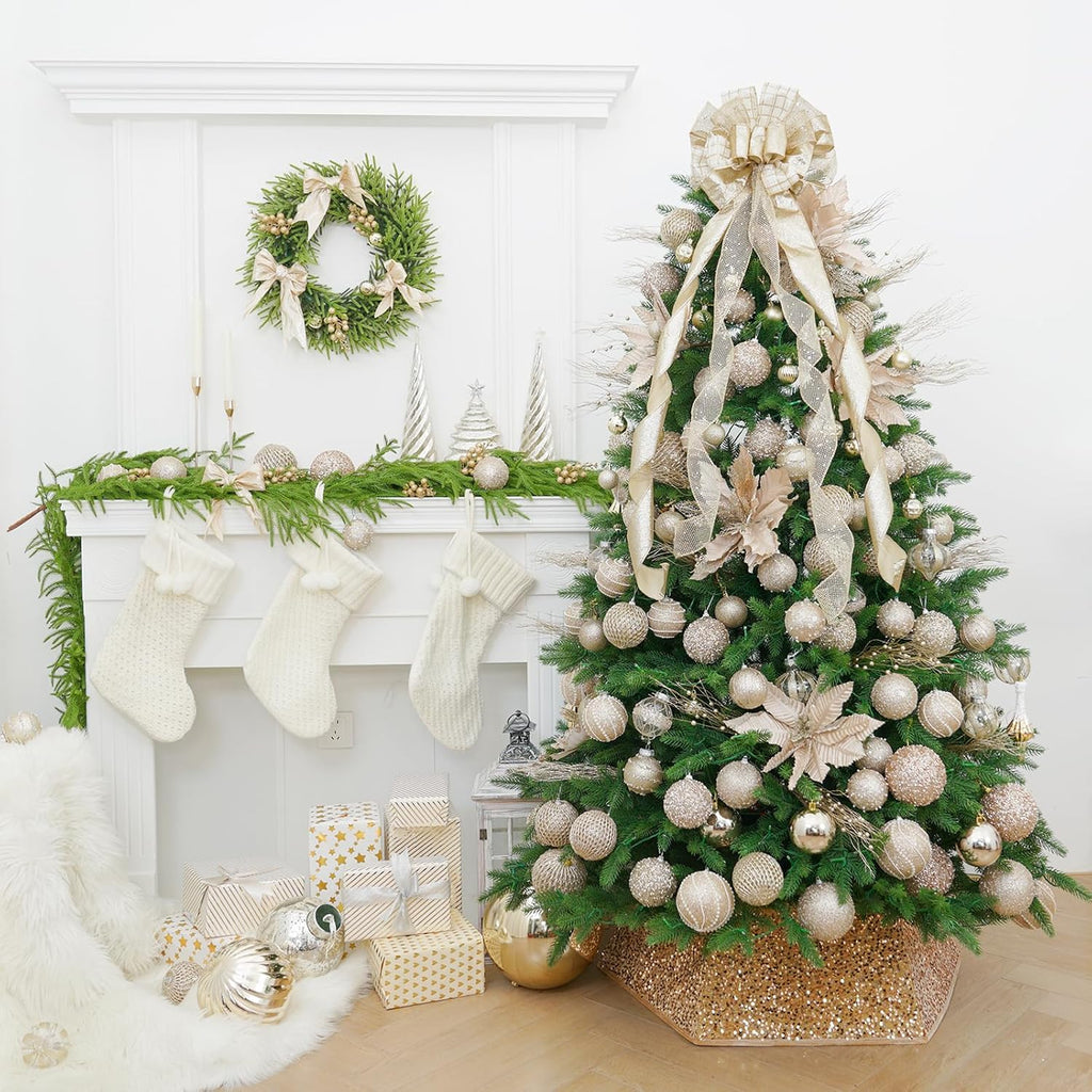 XmasExp Christmas Ball Ornament Set-Shatterproof Clear Pastic Tree Decorations Xmas Hanging Ornament for Xmas Party (Champagne Gold, 70mm/2.75")
