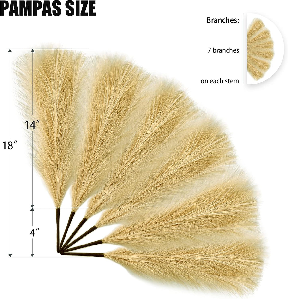 6 PCS Faux Pampas Grass Arrangement - 18"/45cm Artificial Fluffy Pompous Grass Stems for Boho Chic Home and Wedding Decor (Khaki)