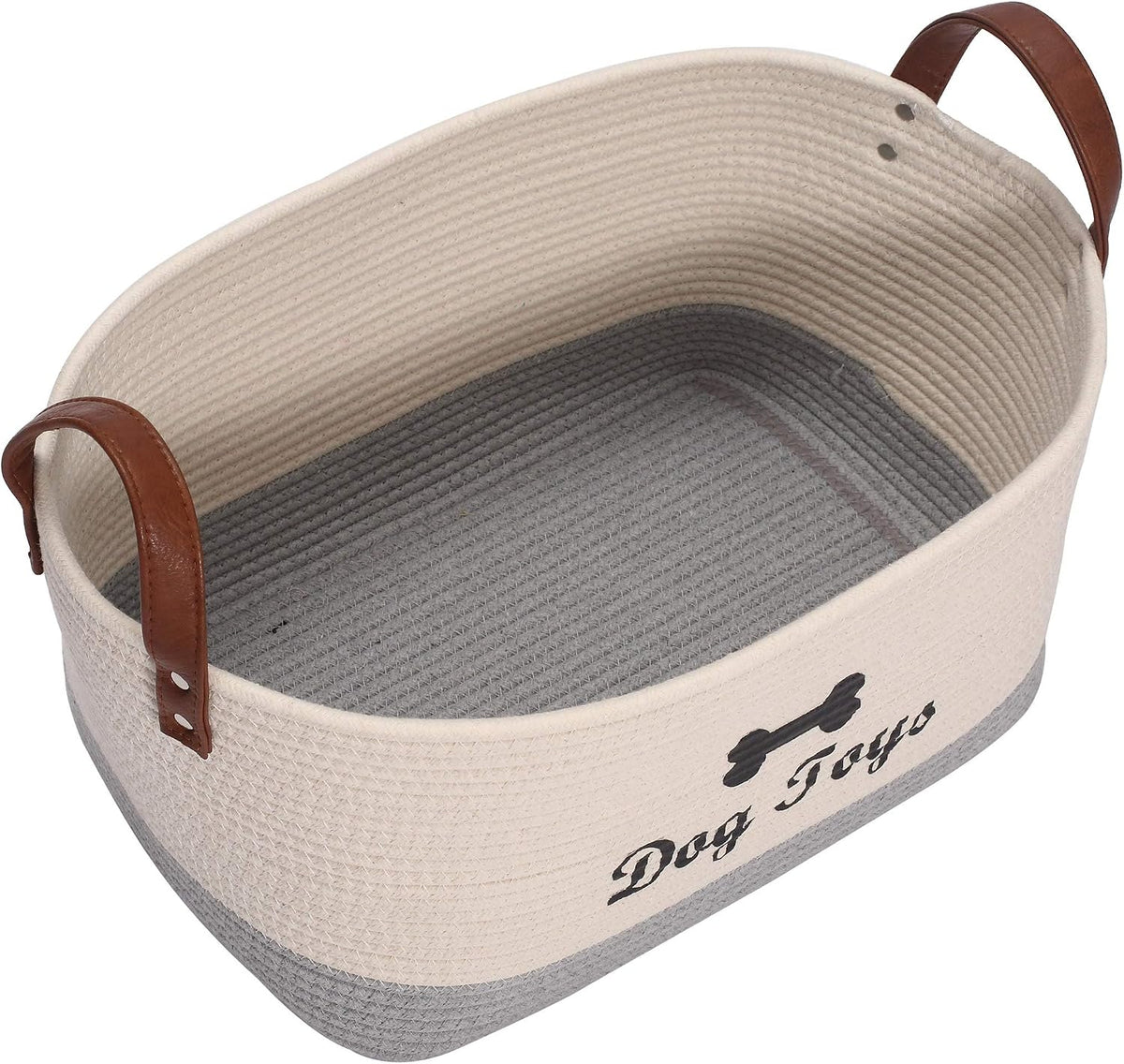 Large Dog Toy Basket, 100% Cotton Rope Dog Toy Storage Bin-Beige