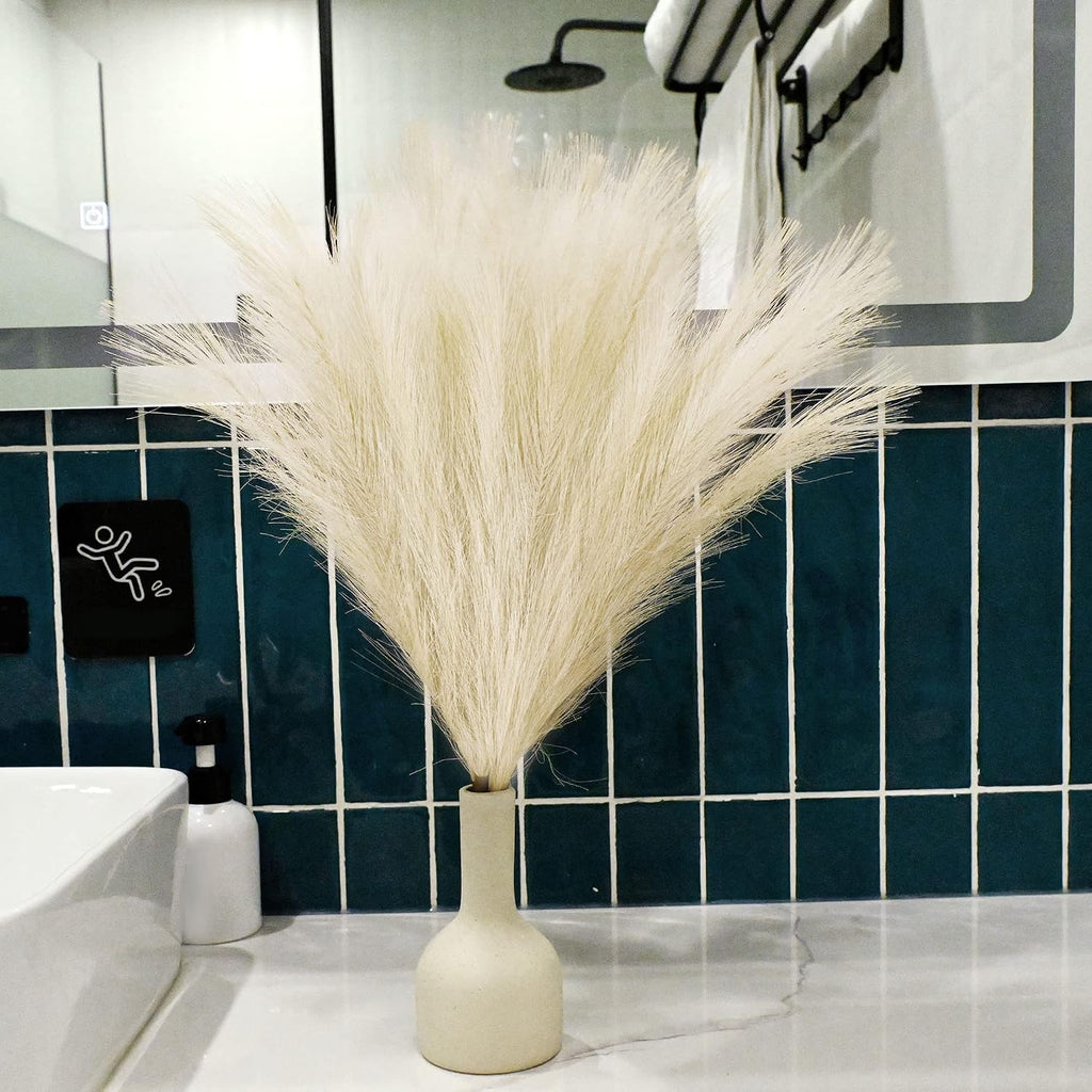 6 PCS Faux Pampas Grass Arrangement - 18"/45cm Artificial Fluffy Pompous Grass Stems for Boho Chic Home and Wedding Decor (Beige)