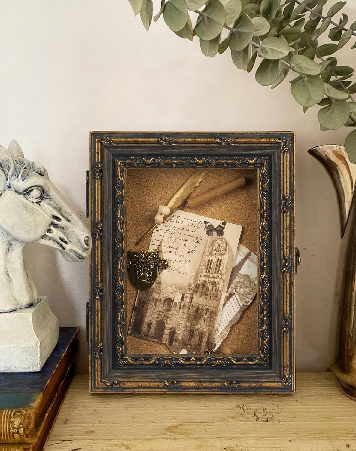 Vintage 8x10 Flowers Shadow Box Display Case,Black Gold