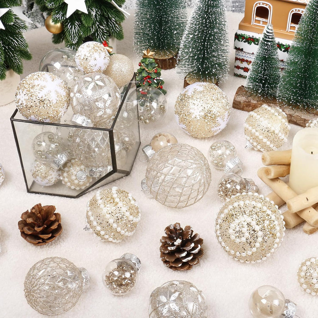 33PCS Champagne Christmas Ball Ornaments Set for Xmas Tree Decorations