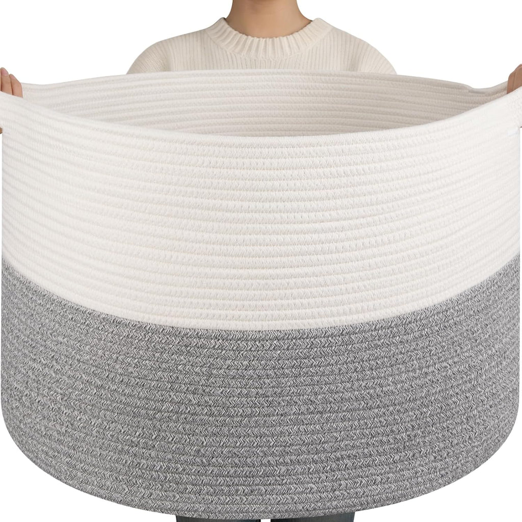 OIAHOMY 115L Extra Large Blanket Basket Living Room Laundry Basket Grey